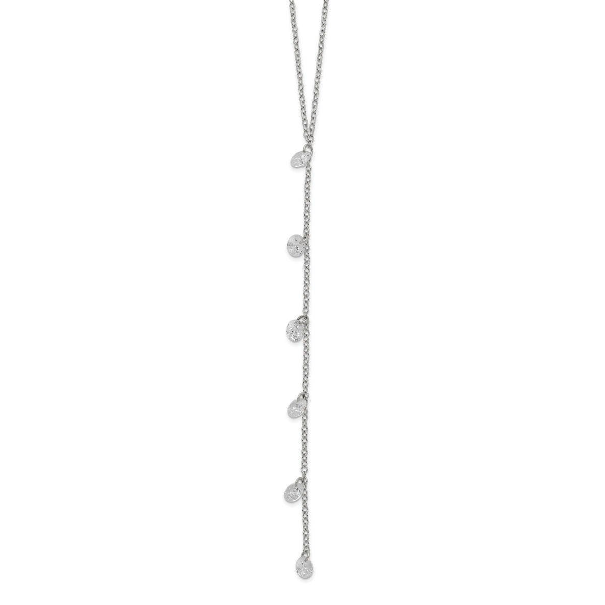 Sterling Silver Rhodium-plated CZ Dangle With  2in ext. Necklace