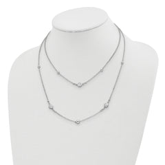 Sterling Silver Rhodium-plated CZ/Beaded 2-strand With 1in Ext. Necklace