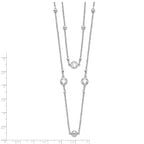 Sterling Silver Rhodium-plated CZ/Beaded 2-strand With 1in Ext. Necklace