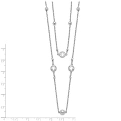Sterling Silver Rhodium-plated CZ/Beaded 2-strand With 1in Ext. Necklace