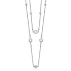 Sterling Silver Rhodium-plated CZ/Beaded 2-strand With 1in Ext. Necklace