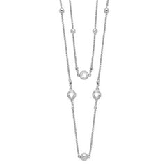 Sterling Silver Rhodium-plated CZ/Beaded 2-strand With 1in Ext. Necklace