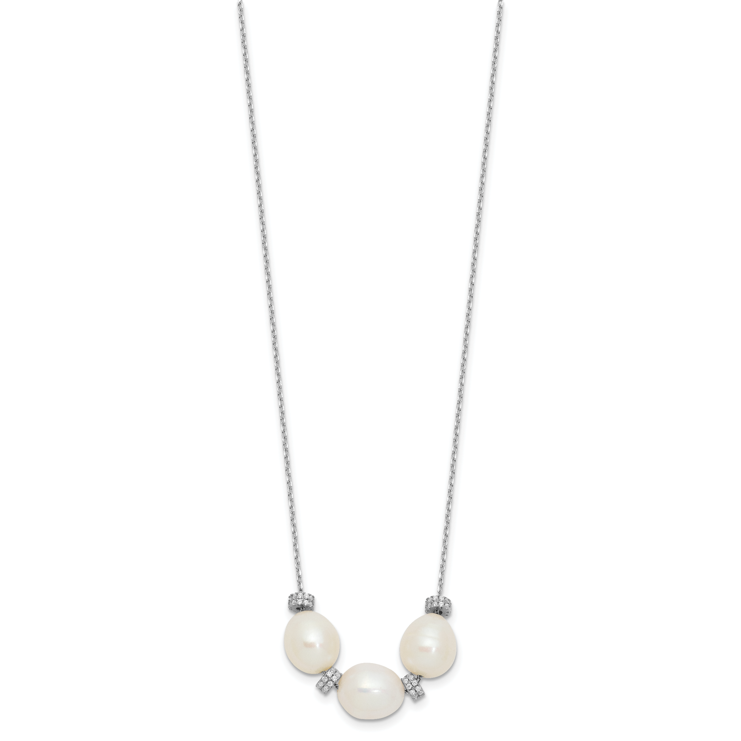 Sterling Silver Rhodium-plated CZ Bead/FWC Pearl With  2in ext. Necklace Secondary image