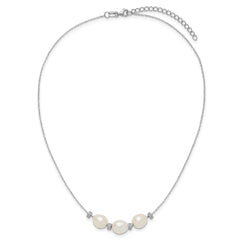 Sterling Silver Rhodium-plated CZ Bead/FWC Pearl With  2in ext. Necklace