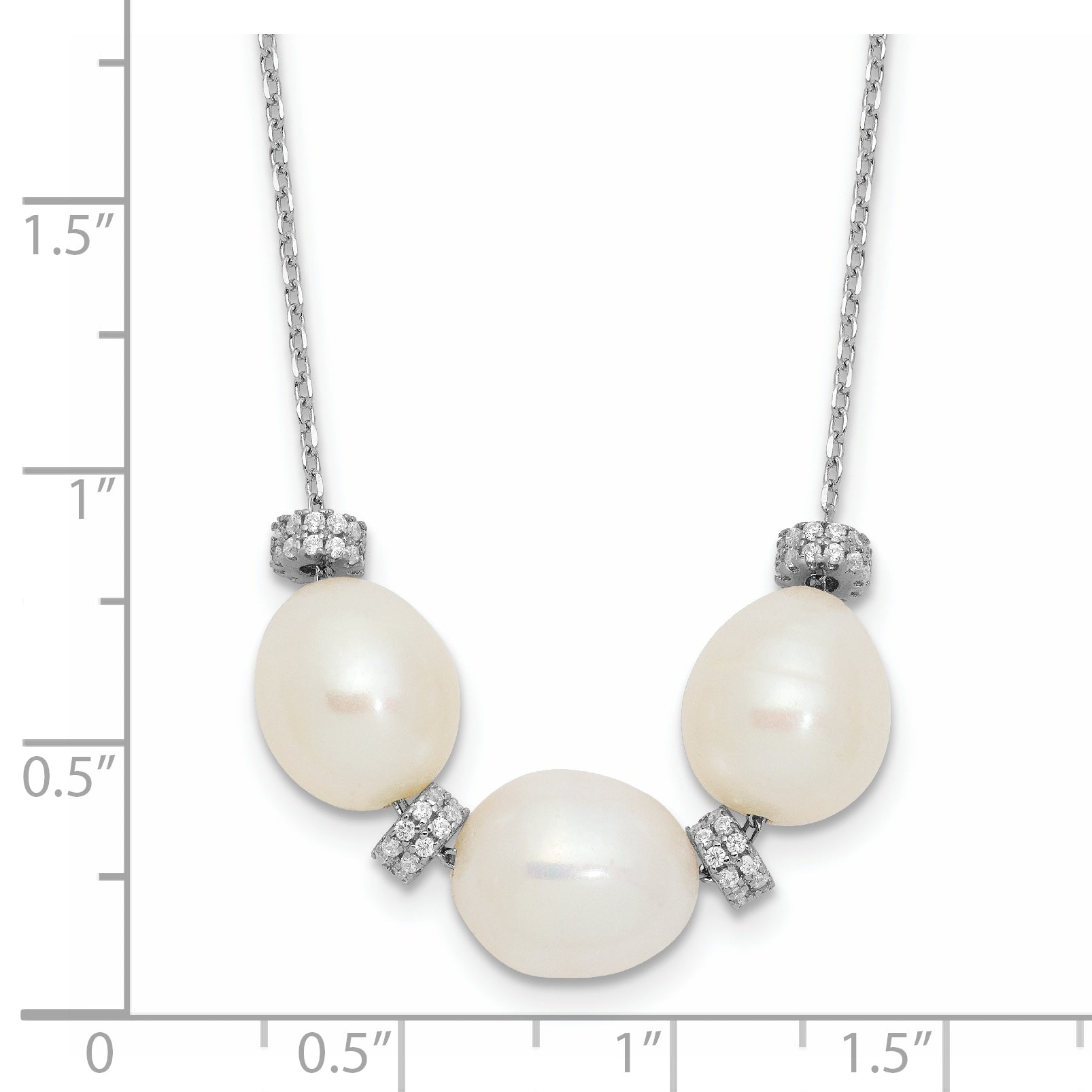 Sterling Silver Rhodium-plated CZ Bead/FWC Pearl With  2in ext. Necklace