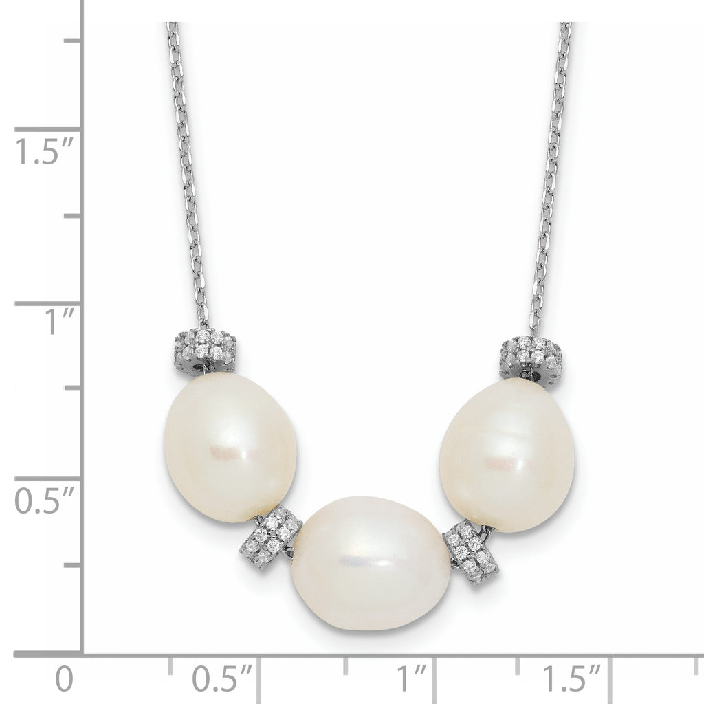 Sterling Silver Rhodium-plated CZ Bead/FWC Pearl With  2in ext. Necklace