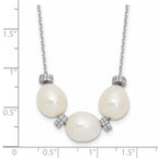 Sterling Silver Rhodium-plated CZ Bead/FWC Pearl With  2in ext. Necklace