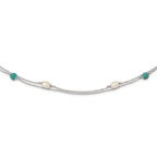 Sterling Silver Rhod-plated Turquoise/FWC Pearl With 2 in ext Necklace