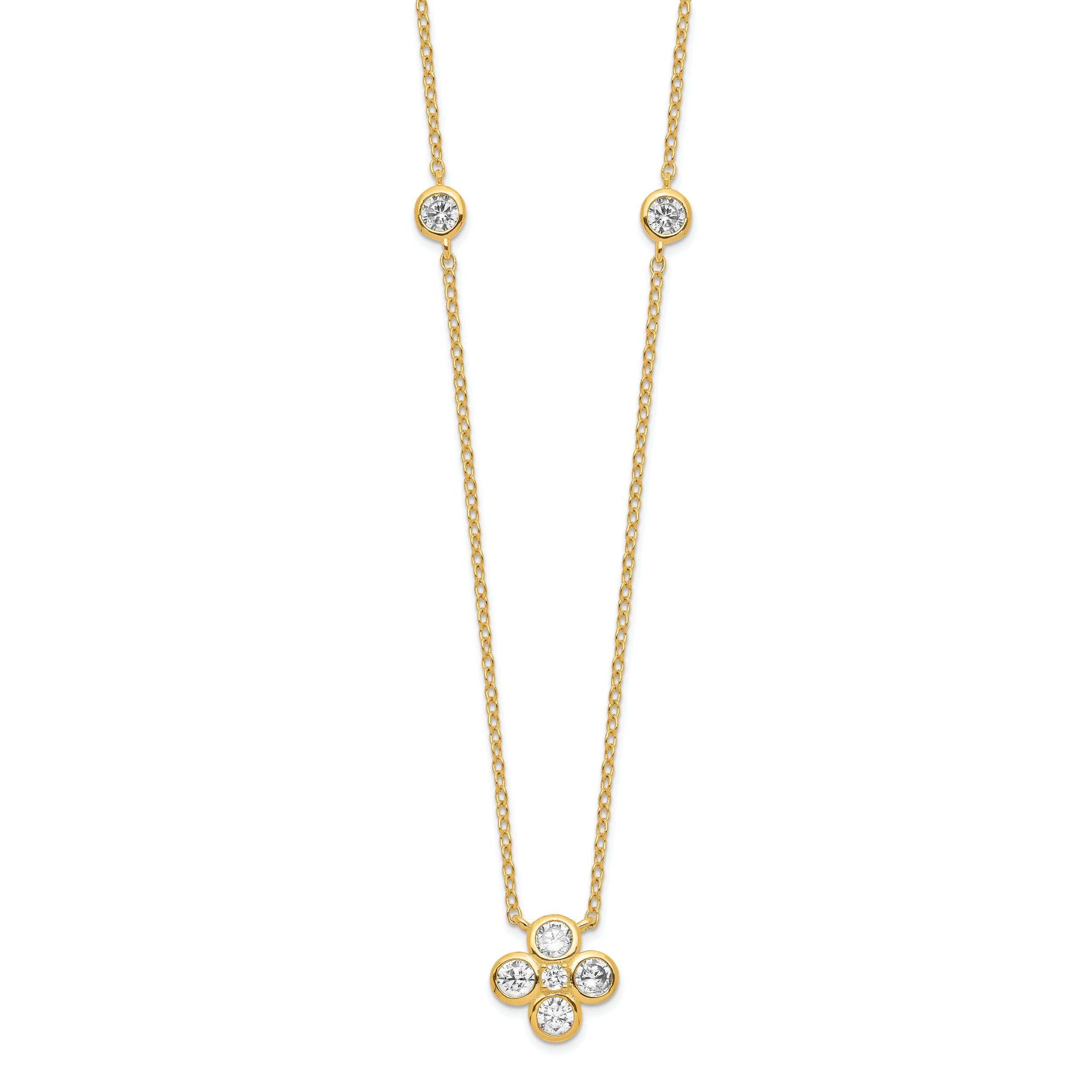 Sterling Silver Gold-plated Polished CZ 18in With 2in ext. Necklace