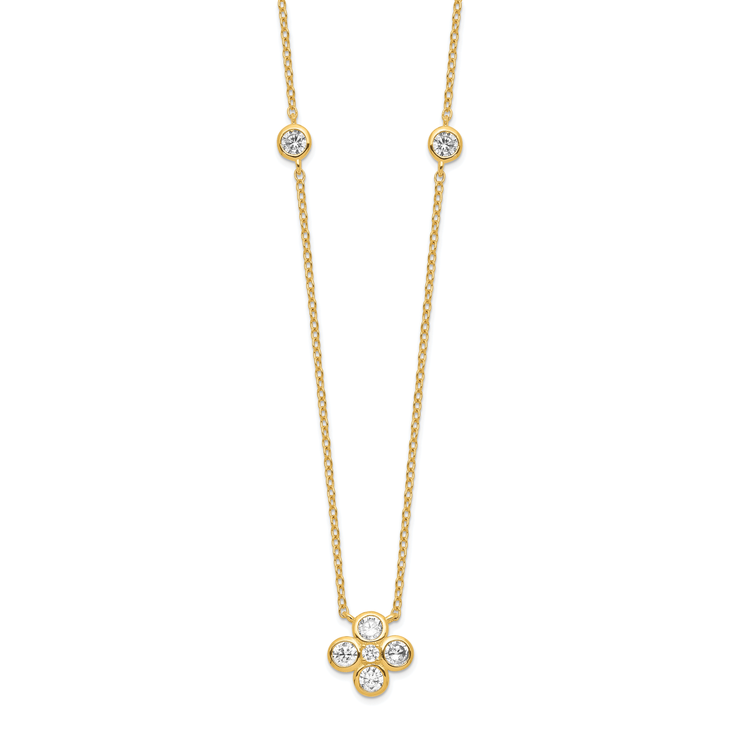 Sterling Silver Gold-plated Polished CZ 18in With 2in ext. Necklace