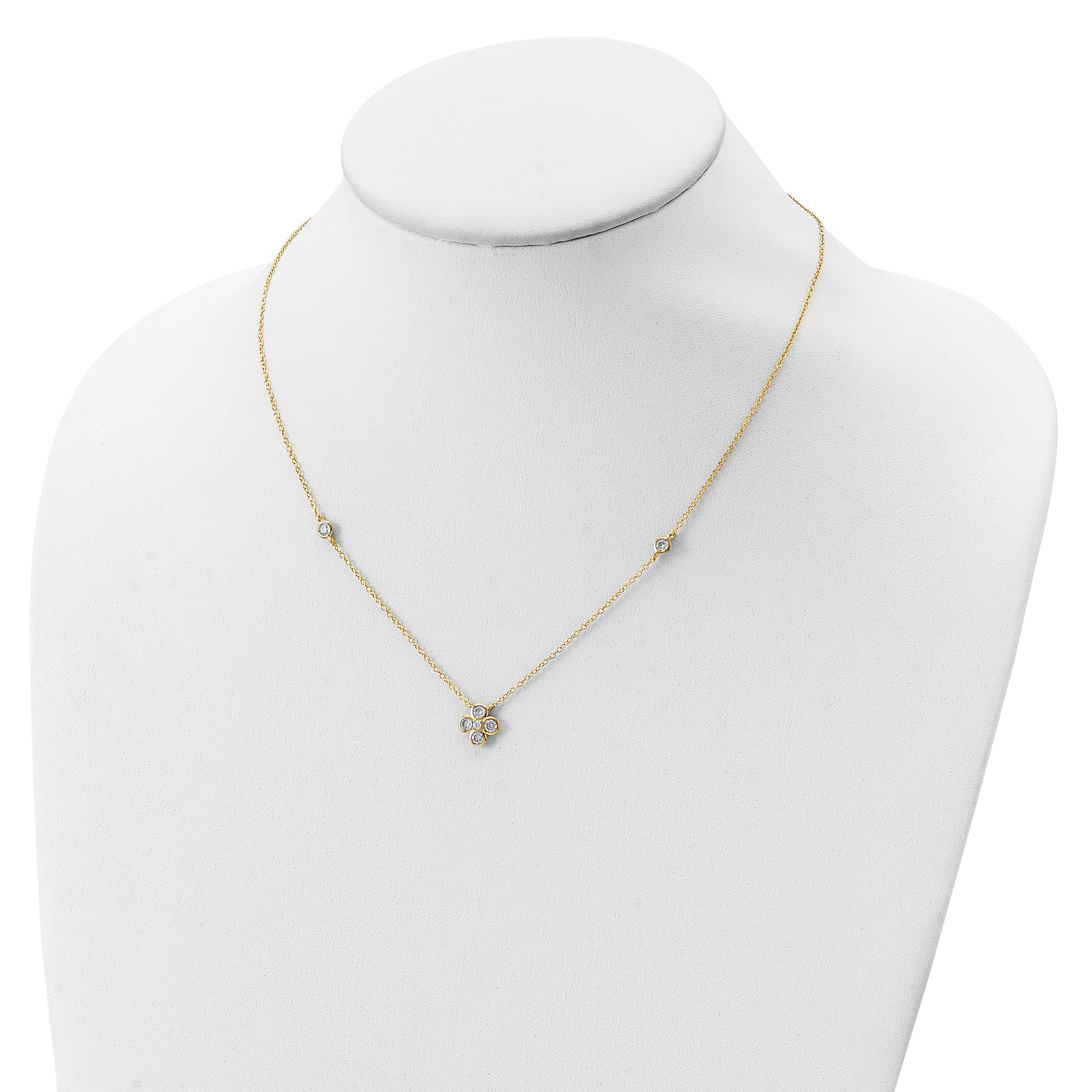 Sterling Silver Gold-plated Polished CZ 18in With 2in ext. Necklace