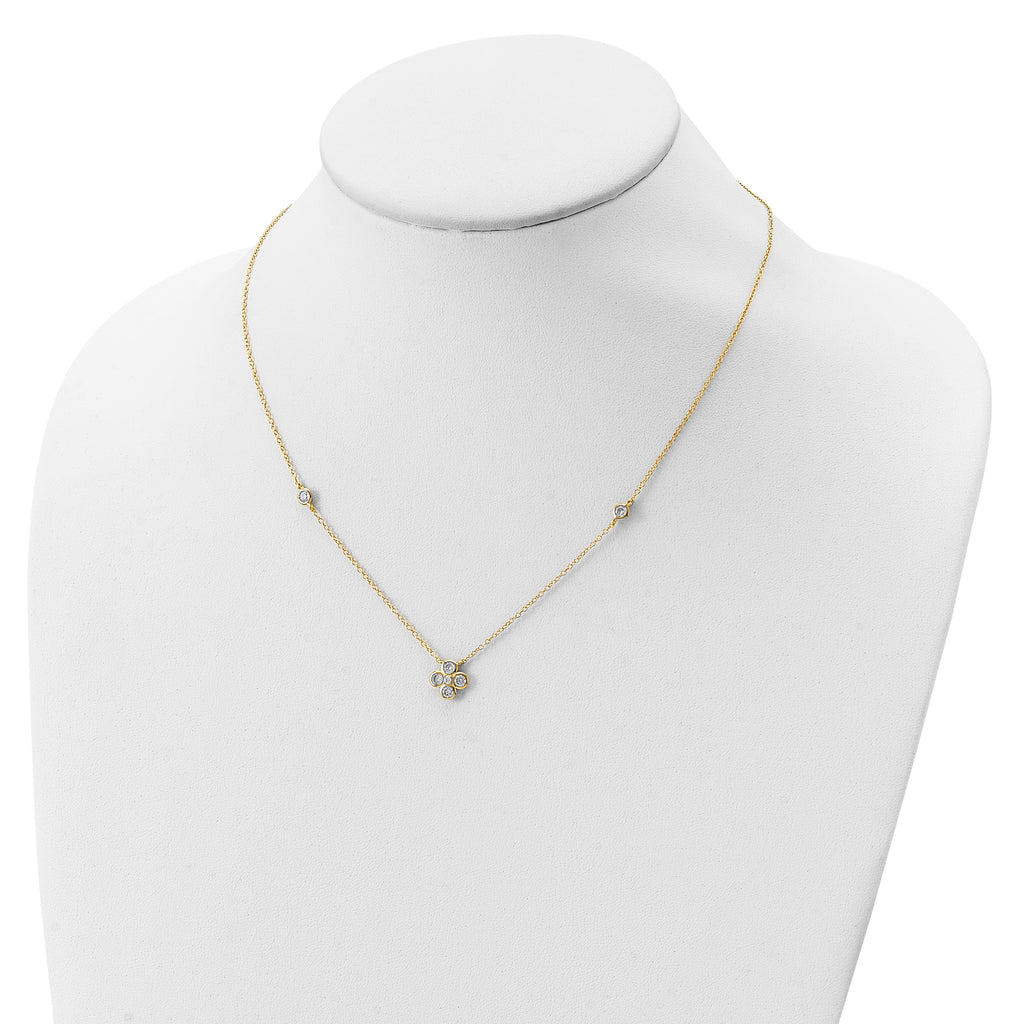 Sterling Silver Gold-plated Polished CZ 18in With 2in ext. Necklace