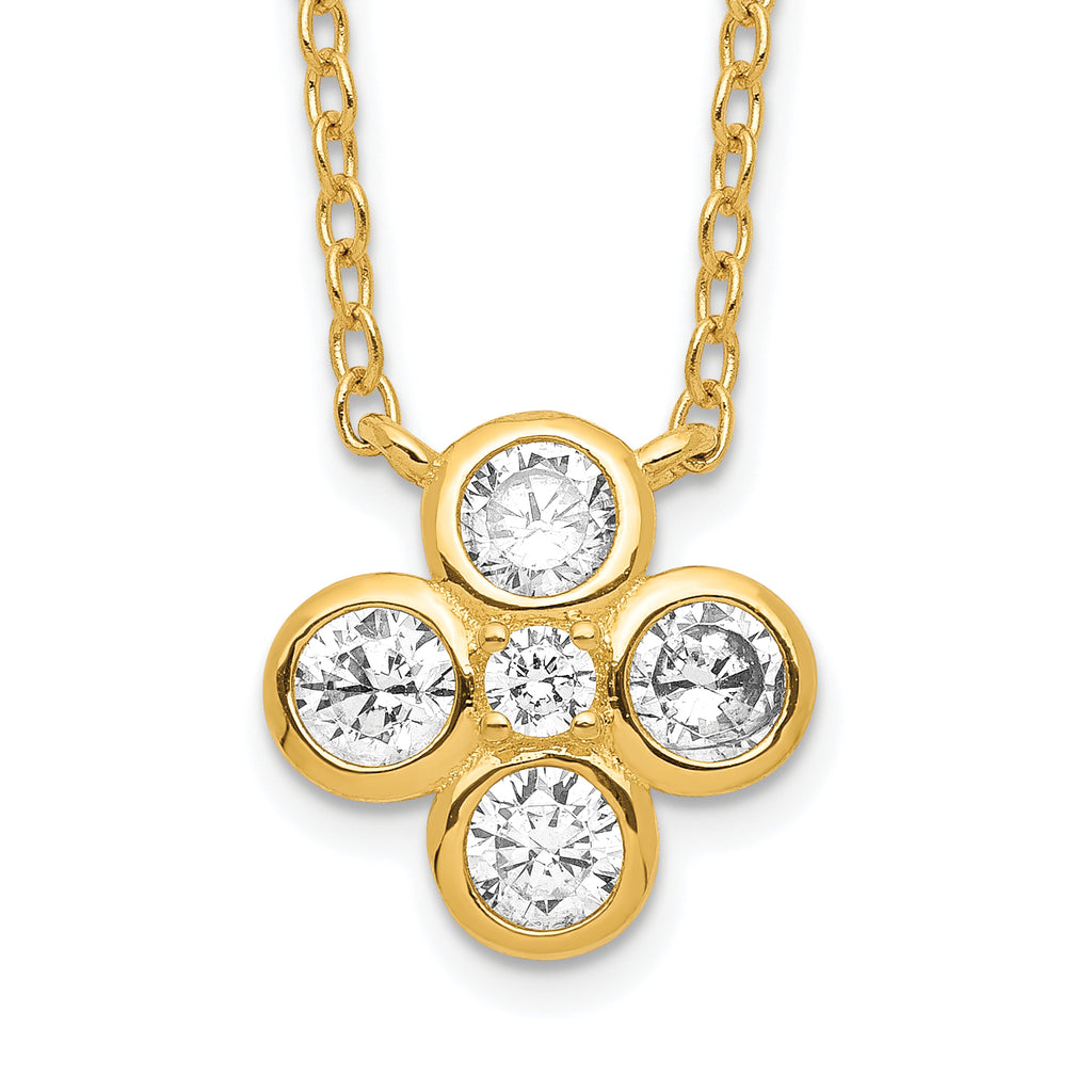 Sterling Silver Gold-plated Polished CZ 18in With 2in ext. Necklace