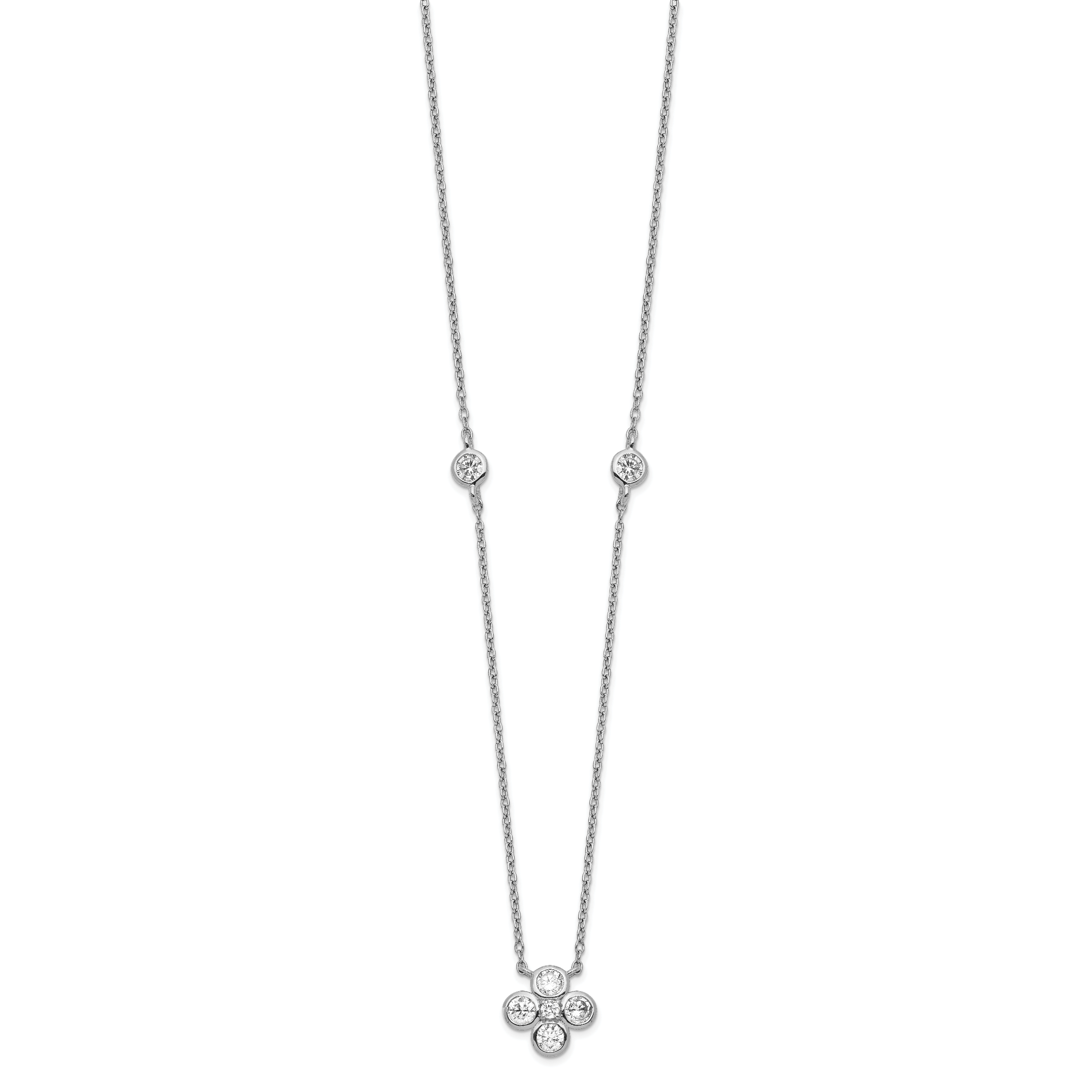 Sterling Silver Rhodium-plated Polished CZ Flower with 2in ext. Necklace Secondary image