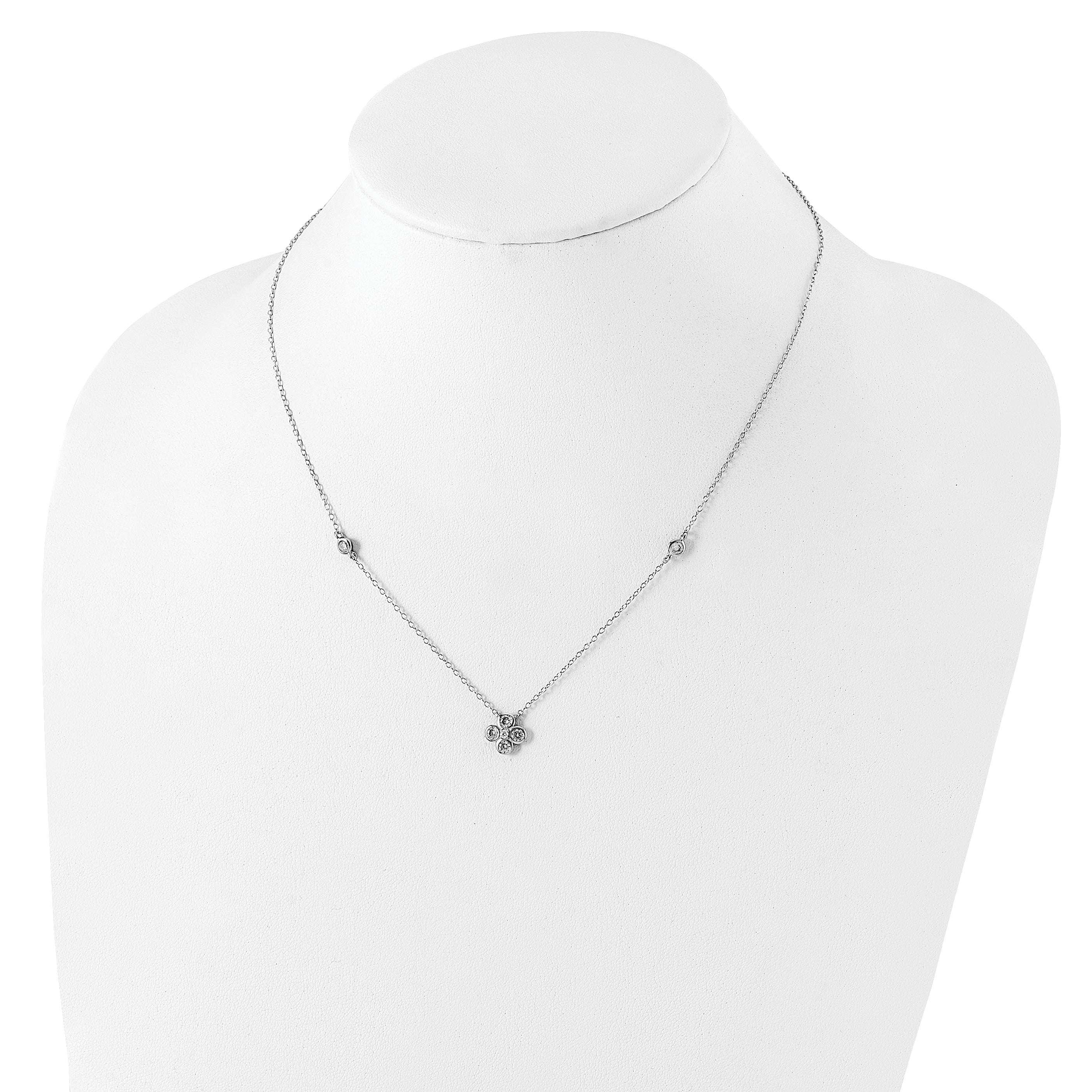Sterling Silver Rhodium-plated Polished CZ Flower with 2in ext. Necklace