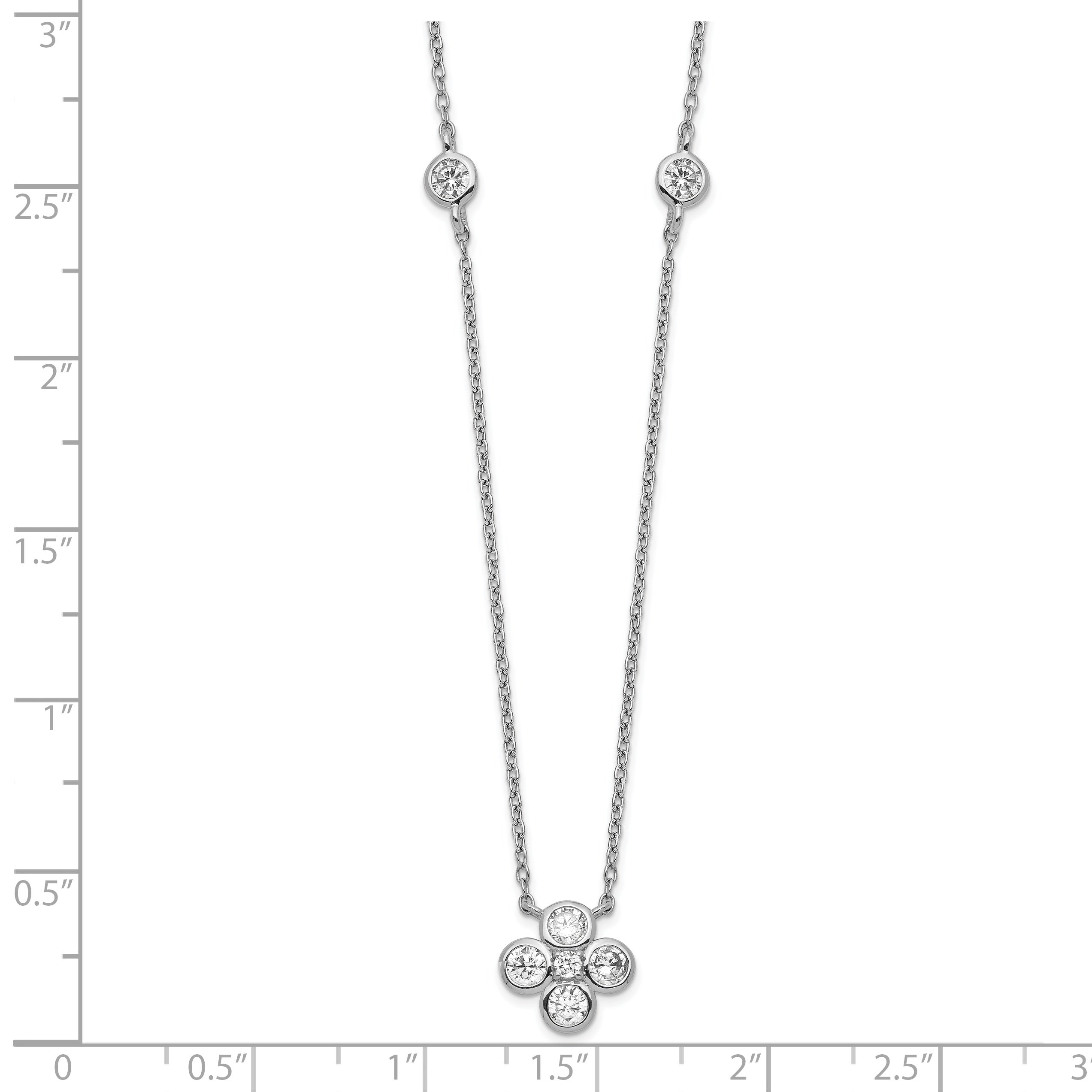 Sterling Silver Rhodium-plated Polished CZ Flower with 2in ext. Necklace