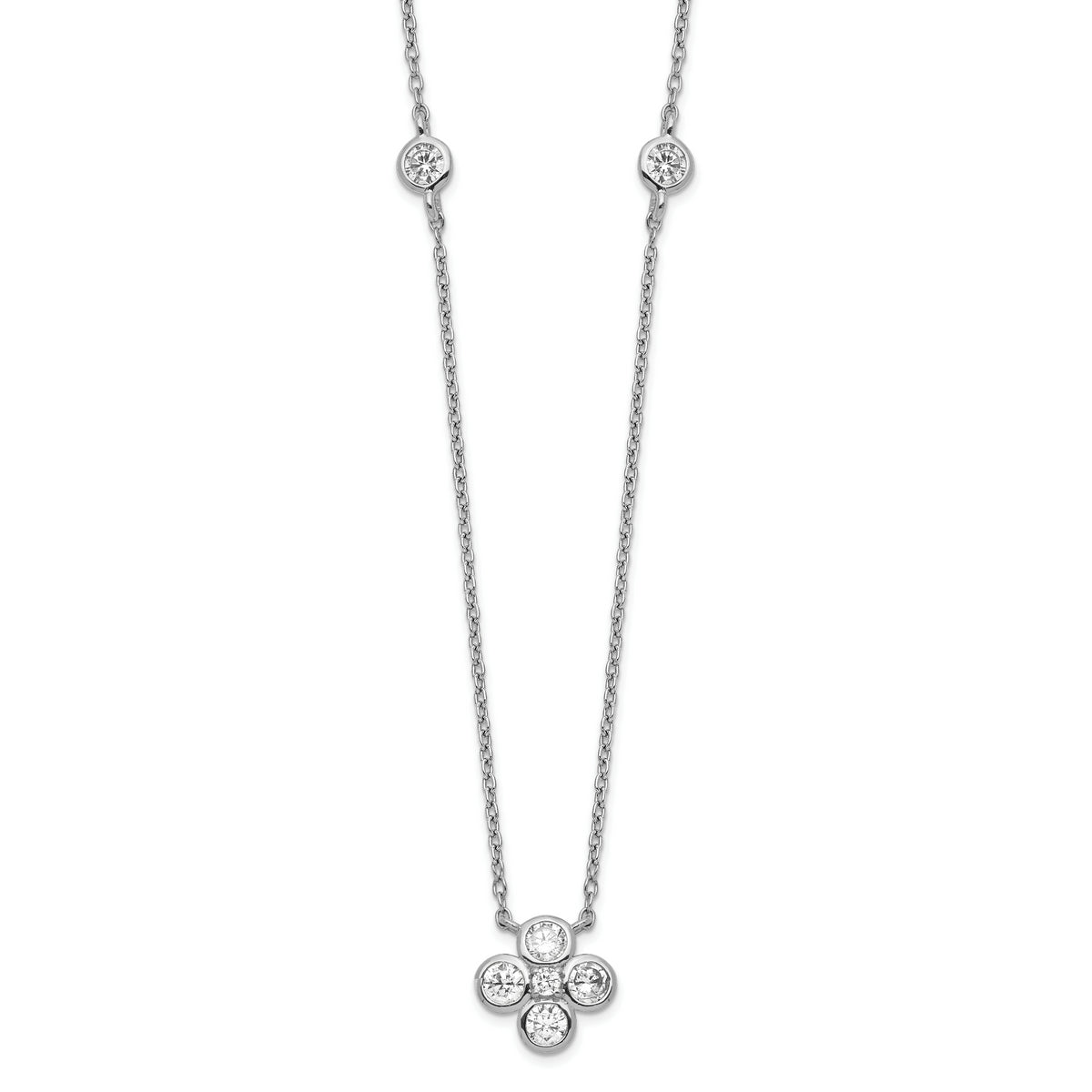 Sterling Silver Rhodium-plated Polished CZ Flower with 2in ext. Necklace