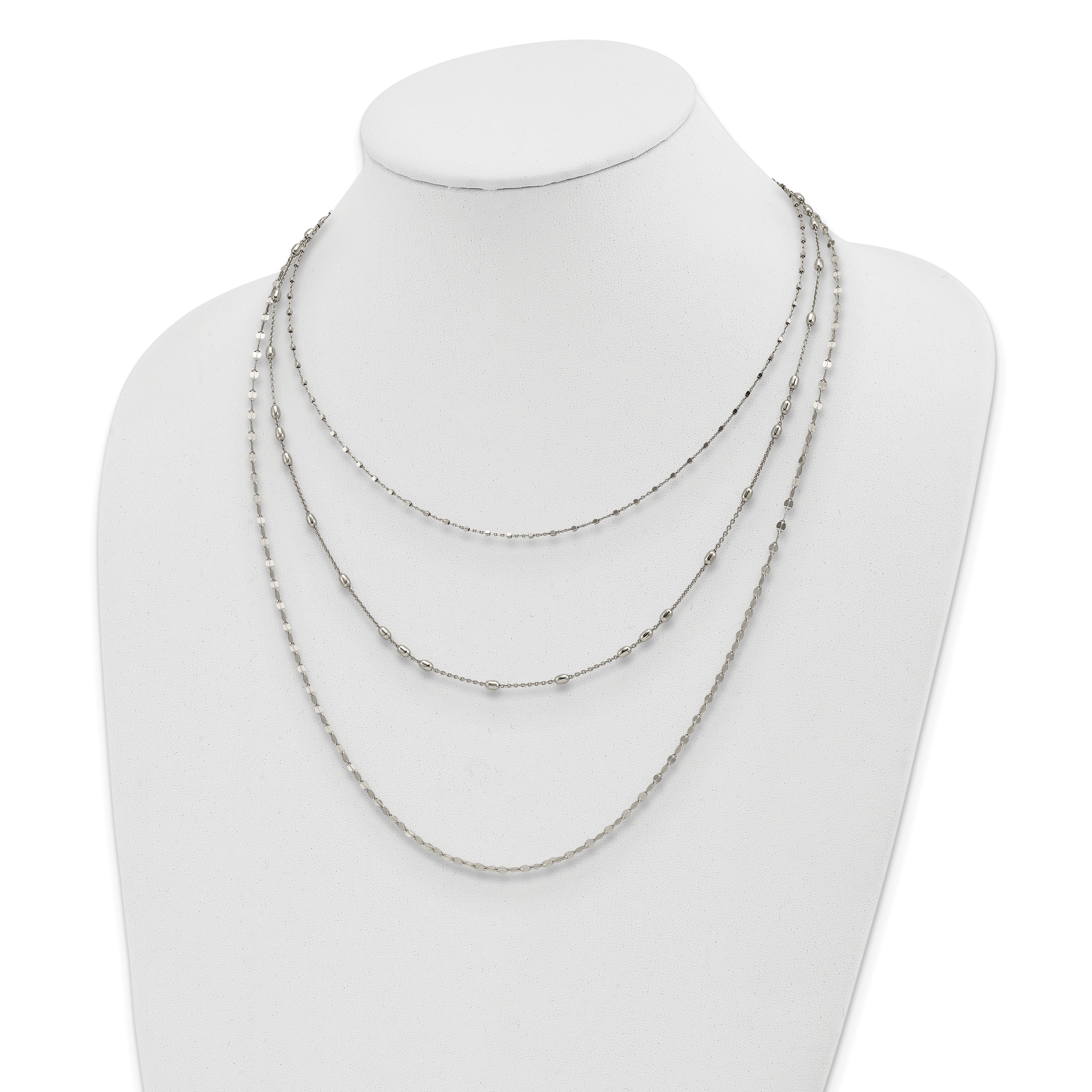 Sterling Silver Rhodium-plated Beaded Layered with 2in .ext Necklace Secondary image
