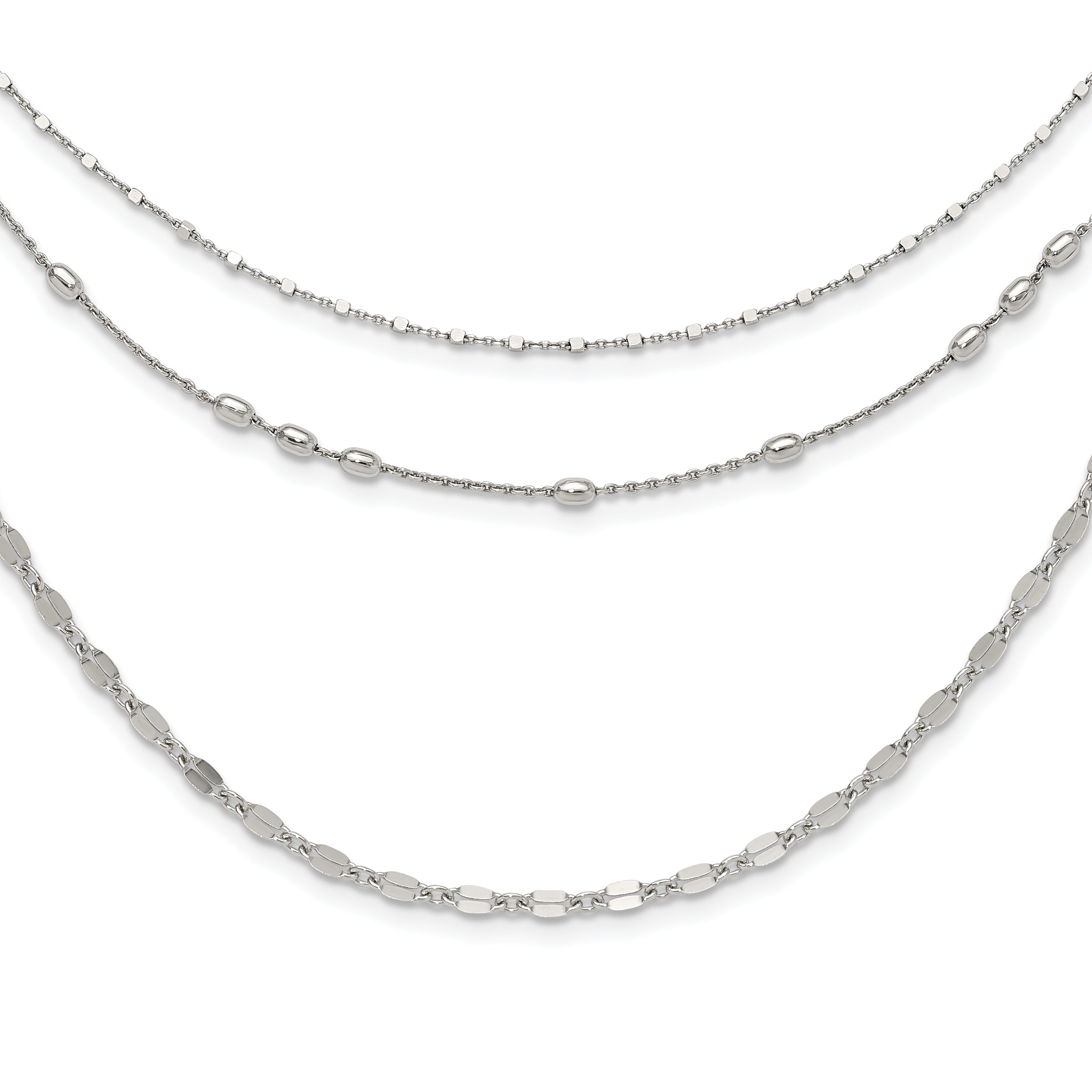 Sterling Silver Rhodium-plated Beaded Layered with 2in .ext Necklace Secondary image