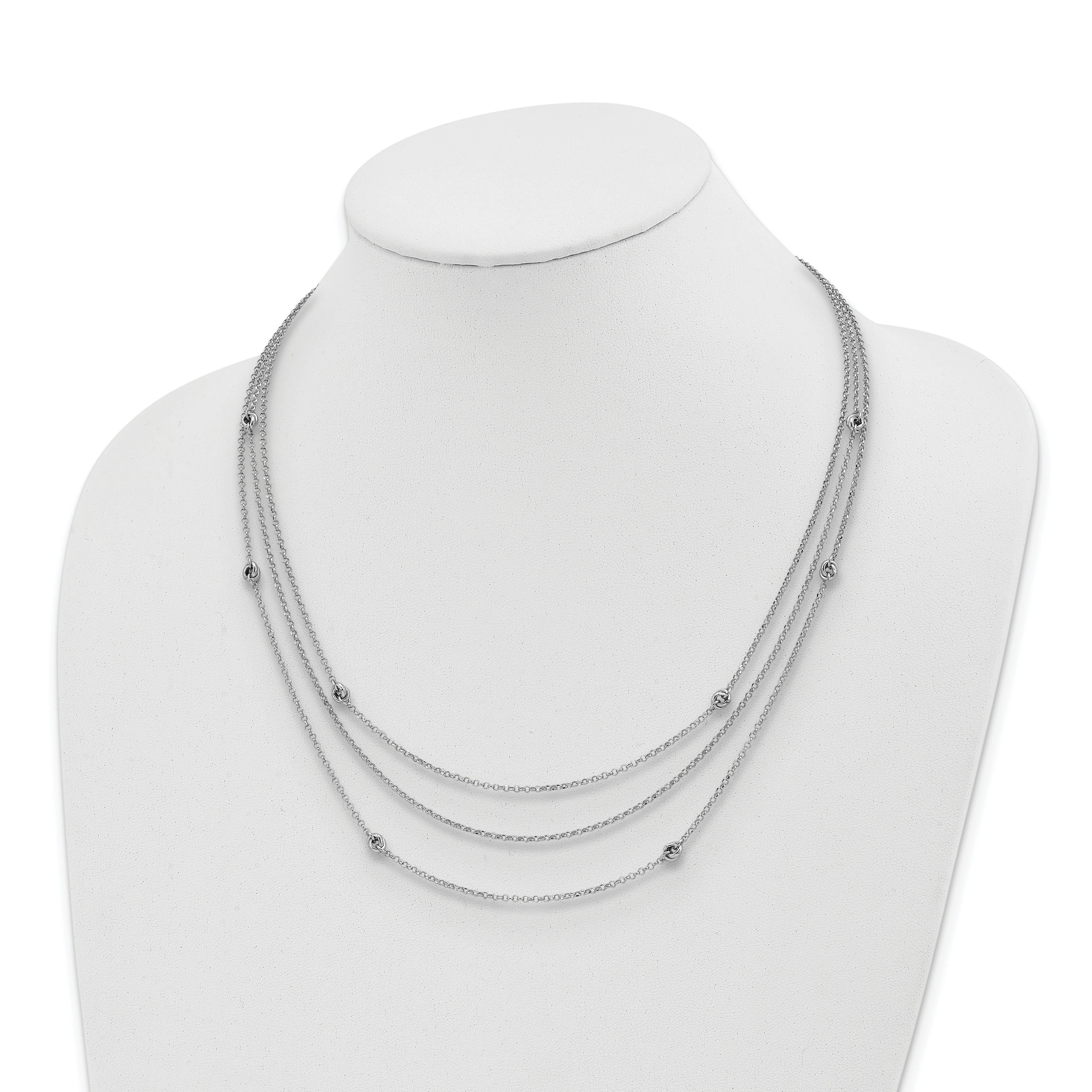 Sterling Silver Rhodium-plated Love Knot Multi-Strand With 2in ext Necklace