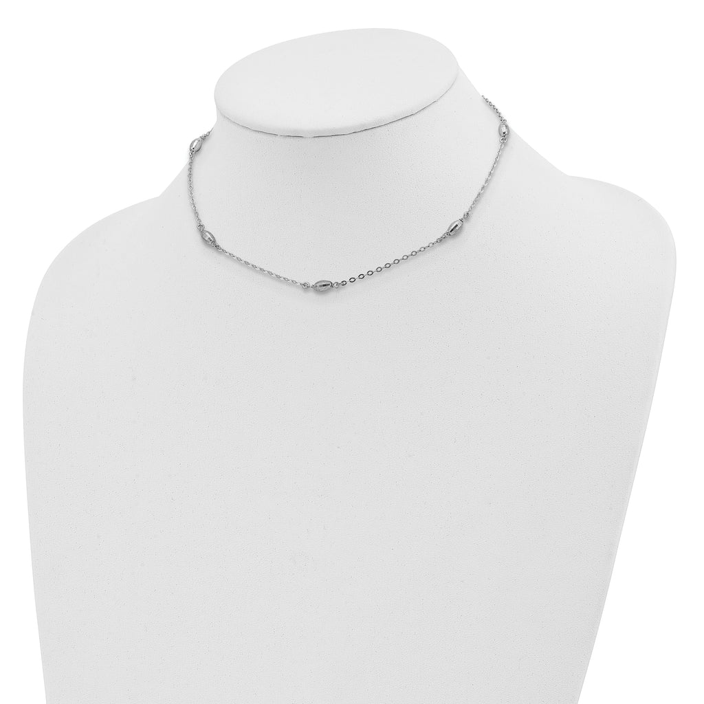 Sterling Silver Rhodium-plated Diamond-cut Oval Beads With 3in ext Choker