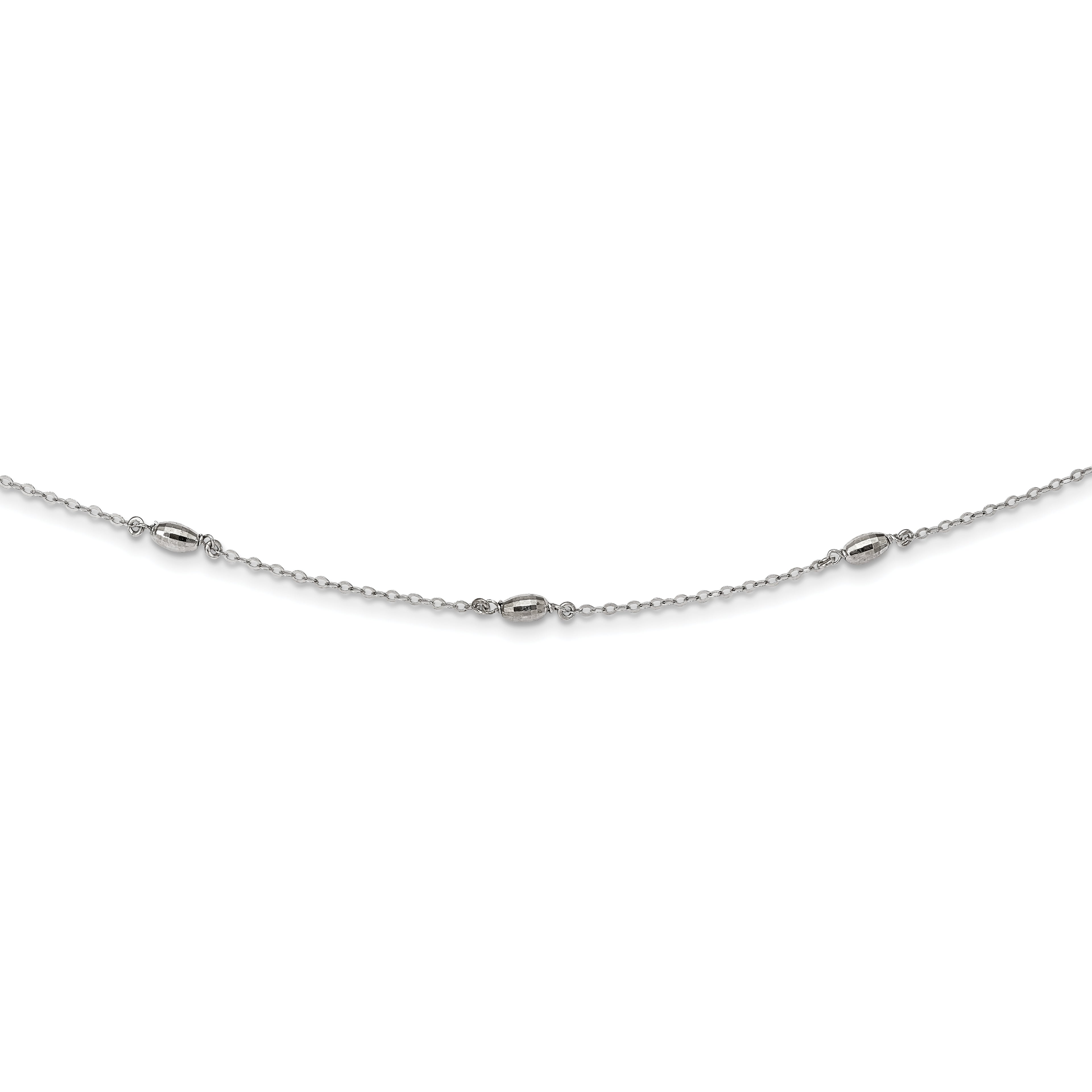 Sterling Silver Rhodium-plated Diamond-cut Oval Beads With 3in ext Choker