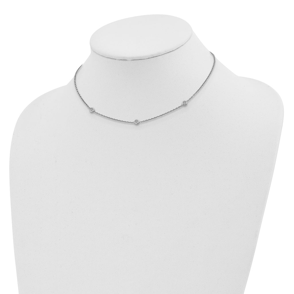 Sterling Silver Rhodium-plated CZ With  3in ext. Choker