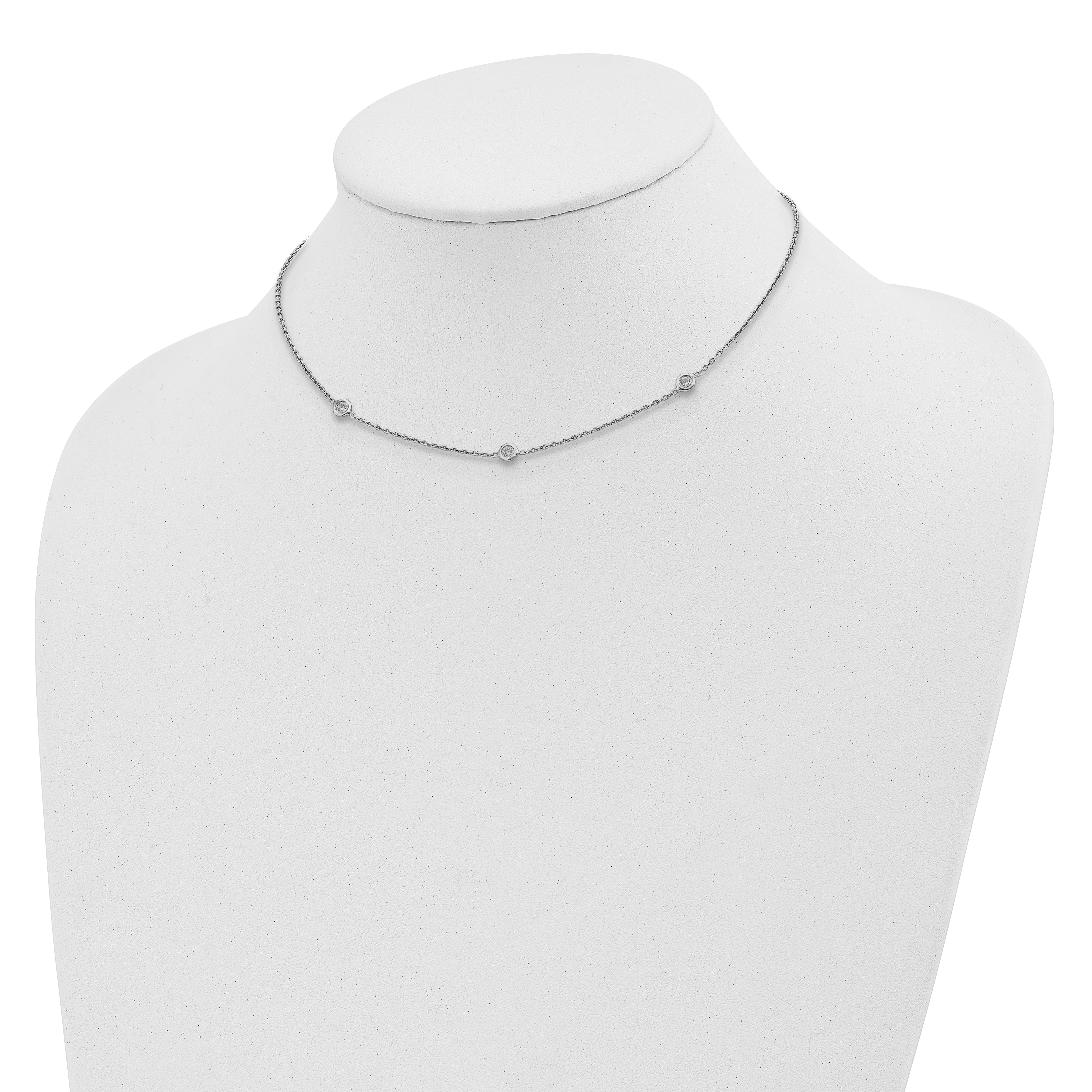 Sterling Silver Rhodium-plated CZ With  3in ext. Choker