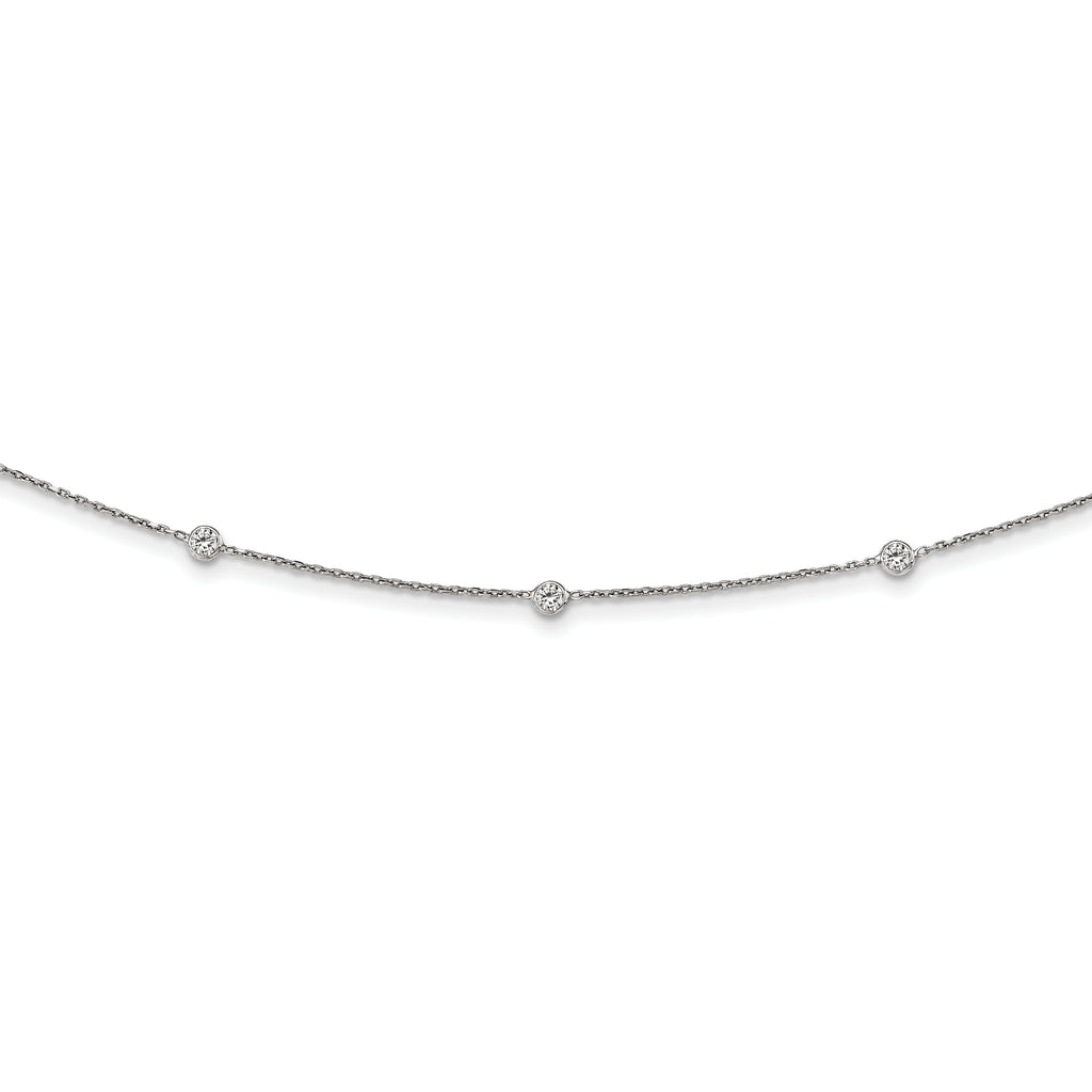 Sterling Silver Rhodium-plated CZ With  3in ext. Choker