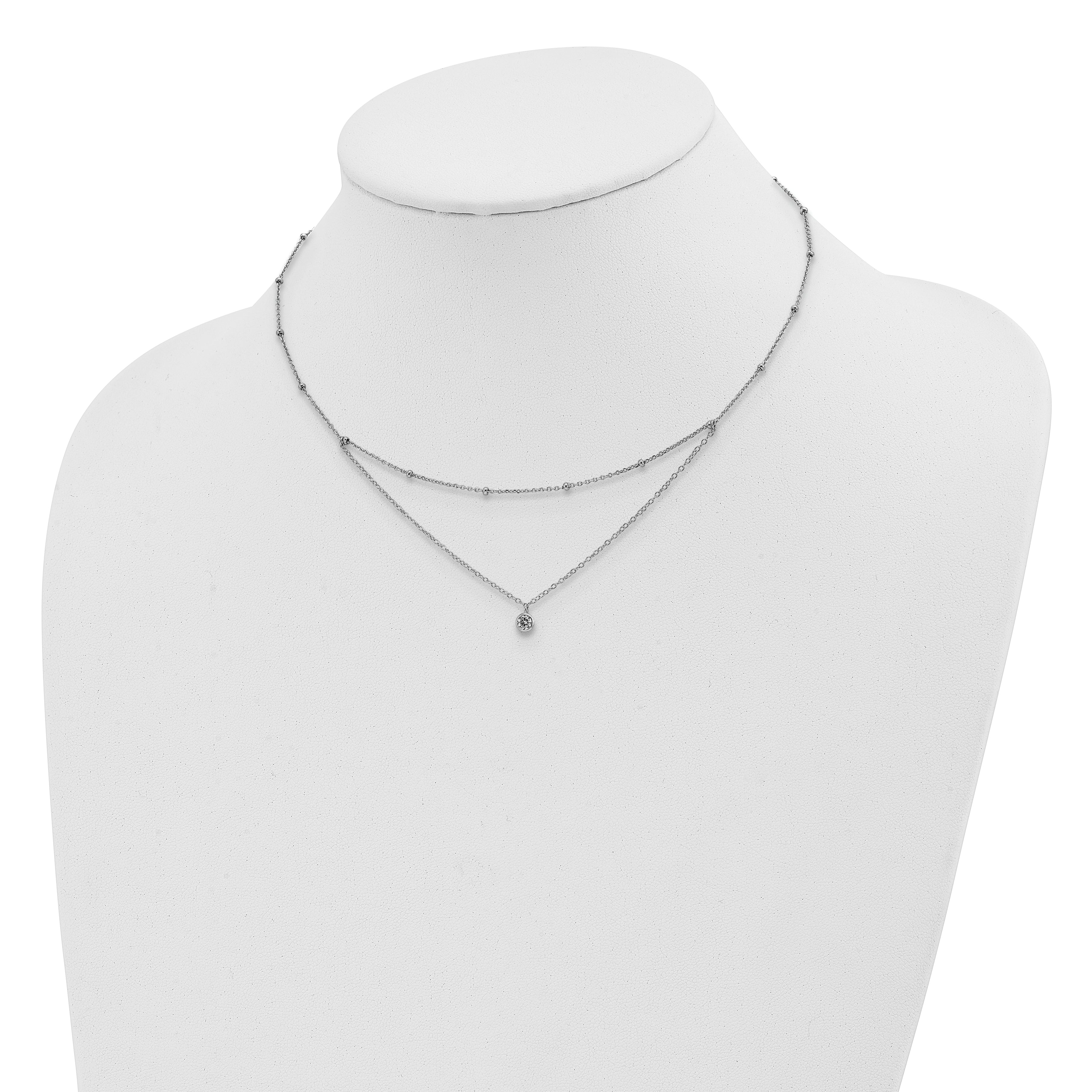 Sterling Silver Rhodium-plated CZ Beaded With  4in ext. Choker