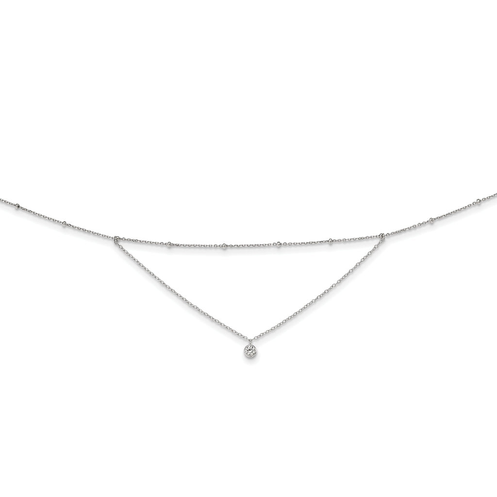 Sterling Silver Rhodium-plated CZ Beaded With  4in ext. Choker