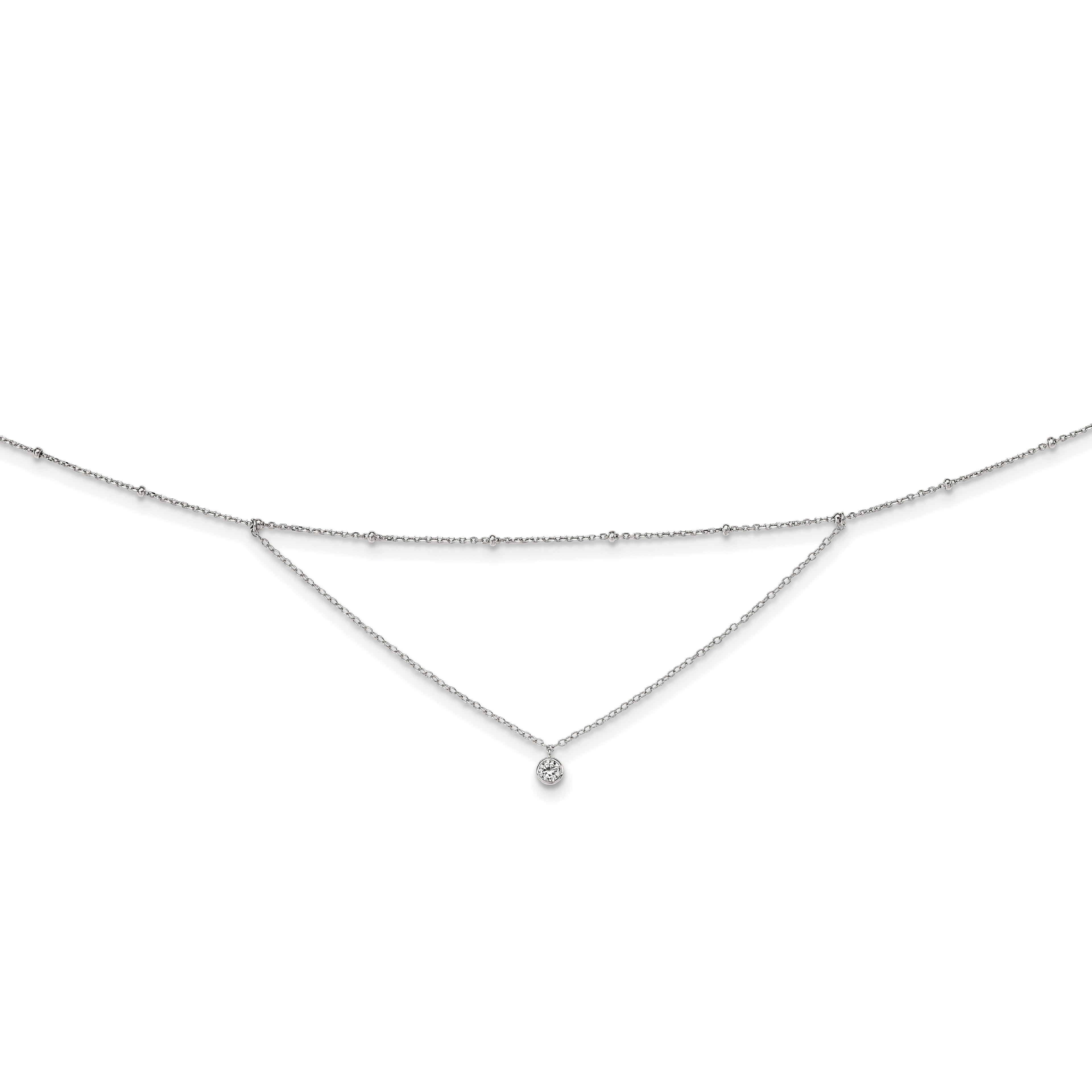 Sterling Silver Rhodium-plated CZ Beaded With  4in ext. Choker