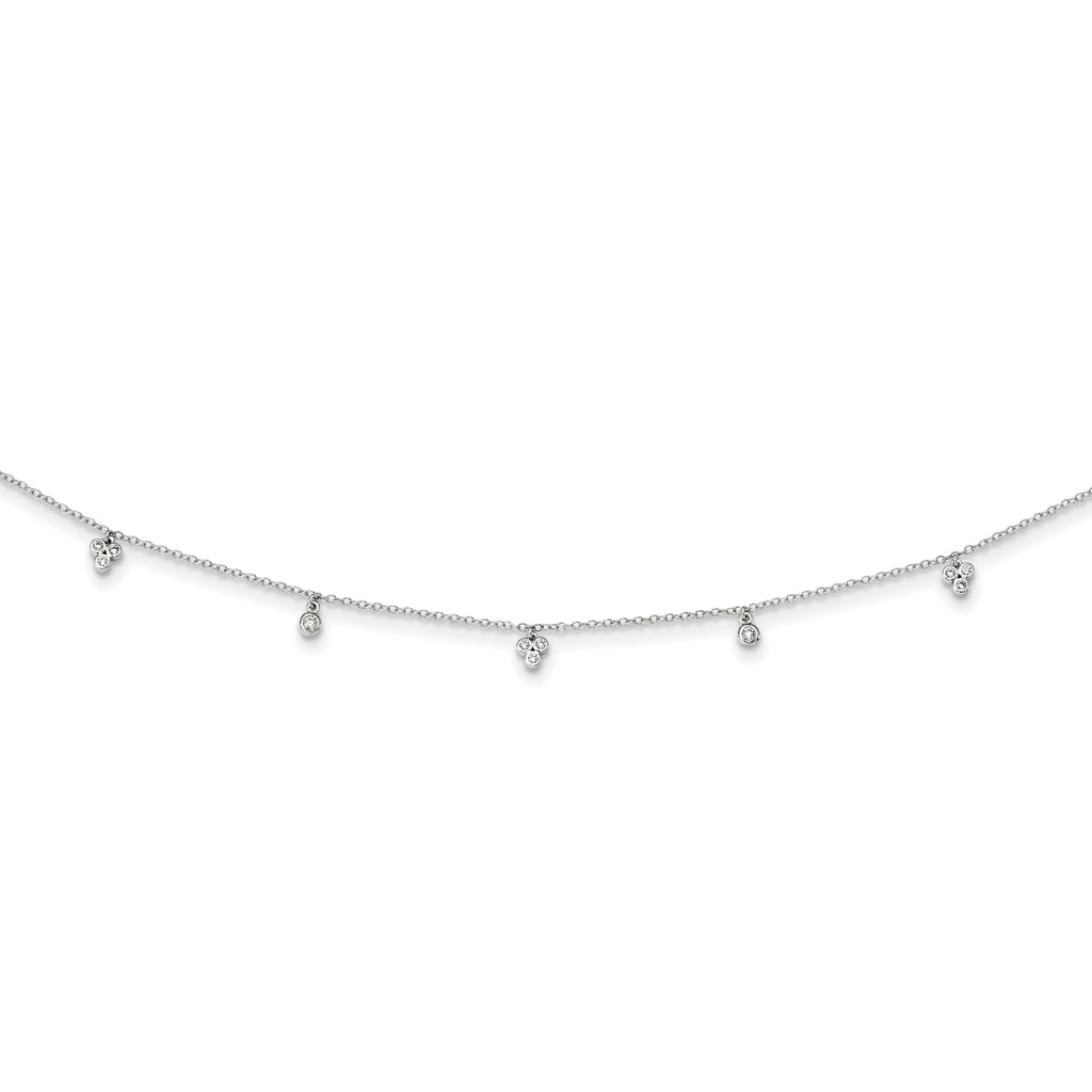 Sterling Silver Rhodium-plated CZ 12.5in With 2in ext Choker Necklace