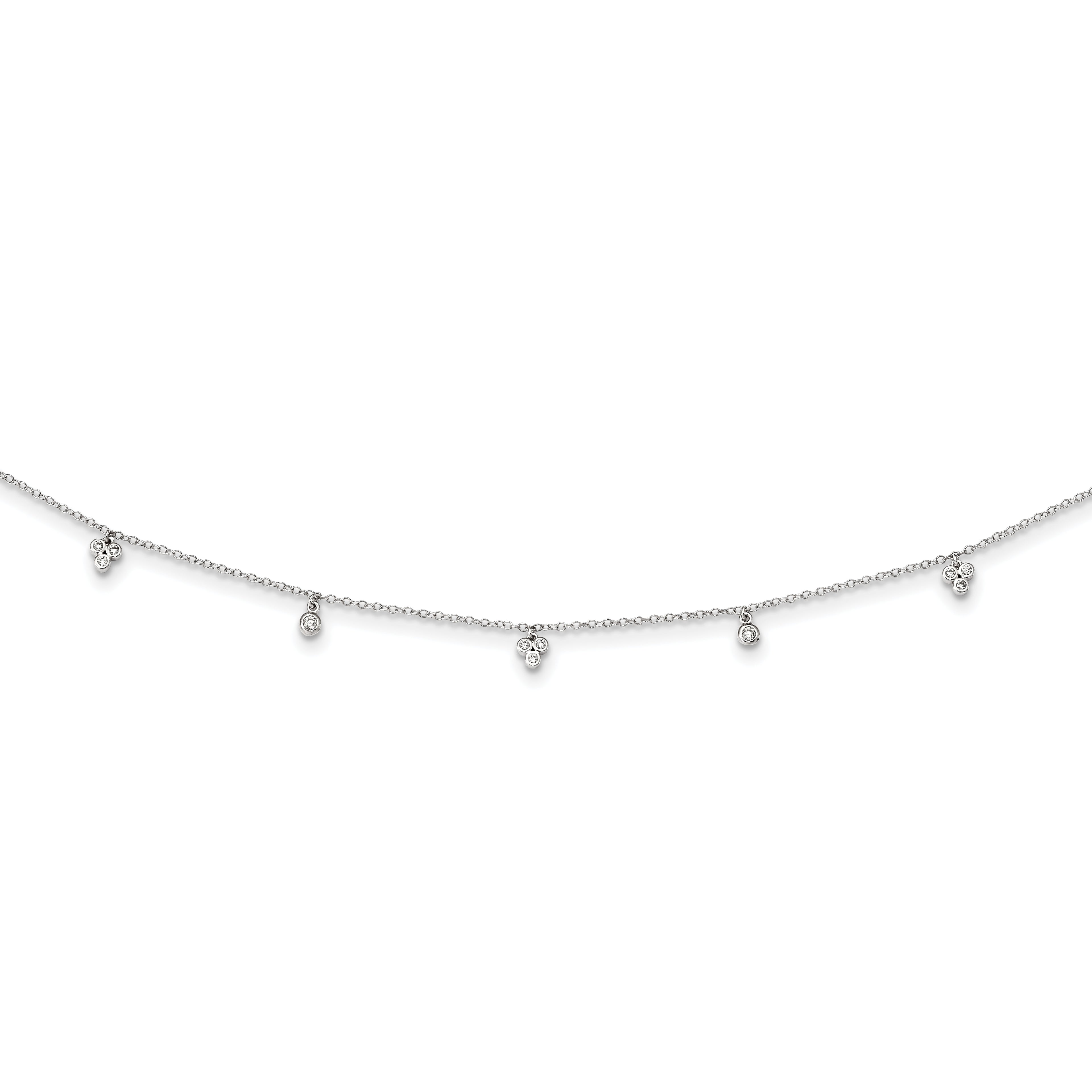 Sterling Silver Rhodium-plated CZ 12.5in With 2in ext Choker Necklace