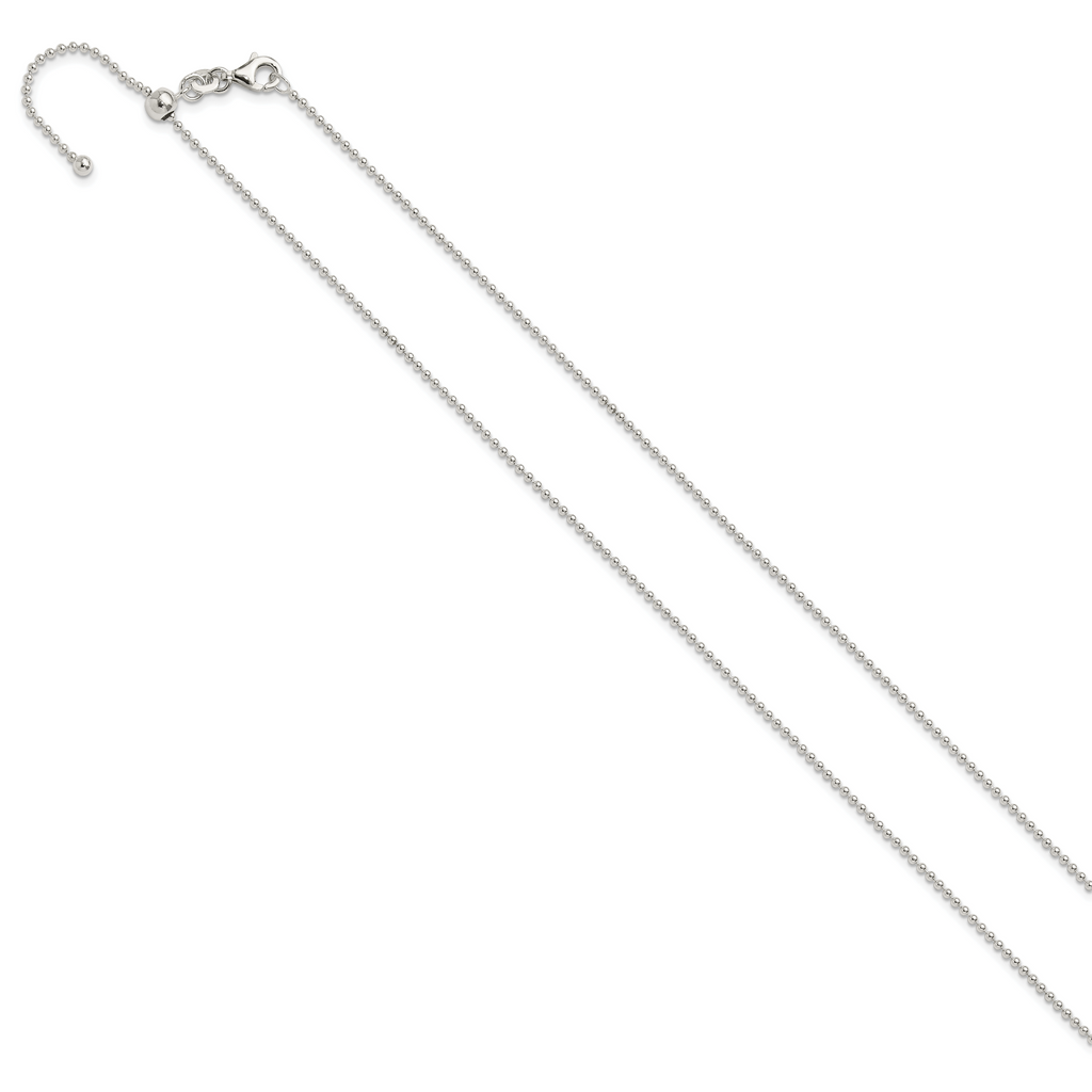 Sterling Silver Polished Beaded Adjustable Necklace
