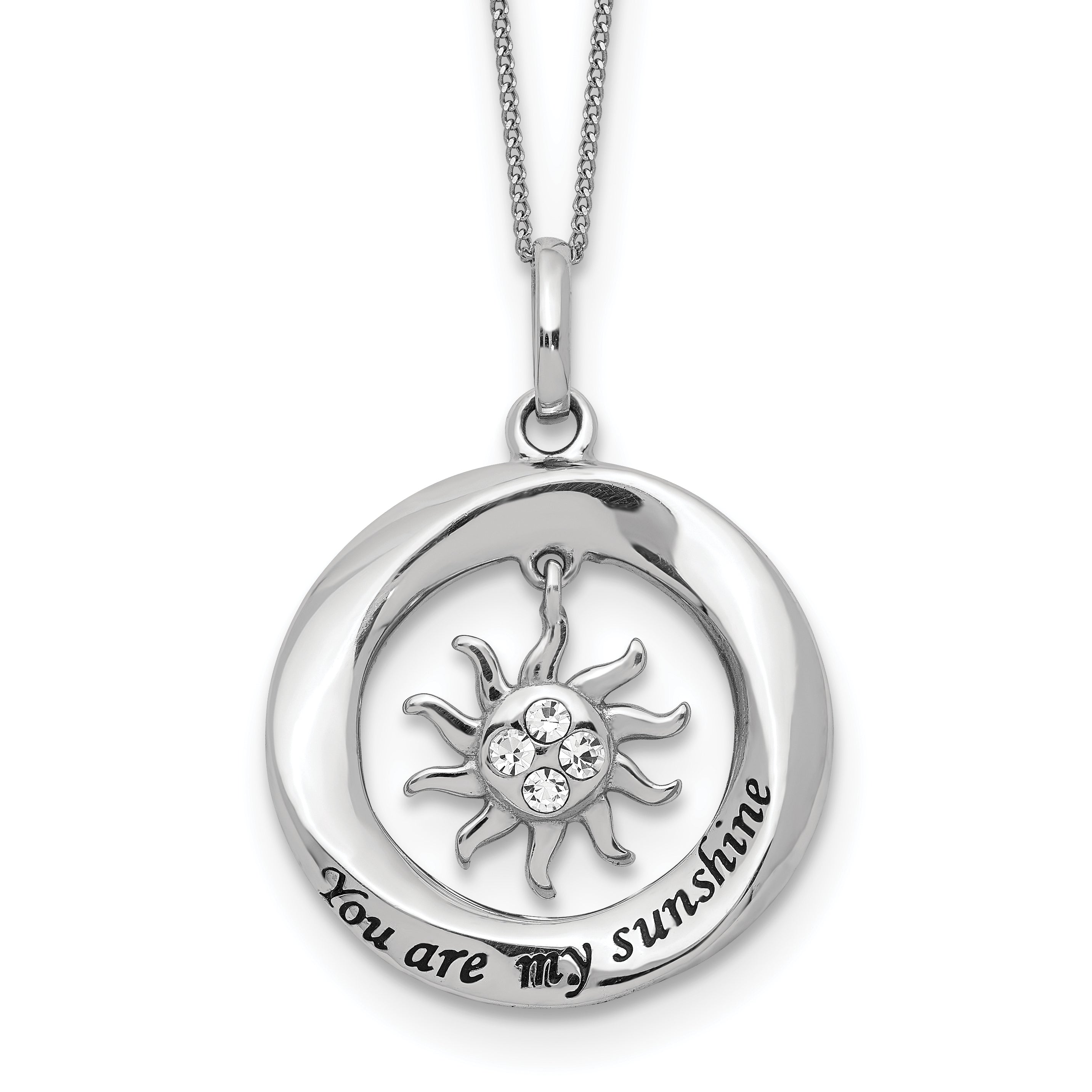 Sterling Silver Enamel YOU ARE MY SUNSHINE Crystal Sun Necklace Main image