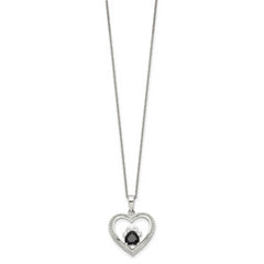 Sterling Silver Black and White CZ Heart with Paw Print 18 inch Necklace