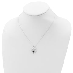 Sterling Silver Black and White CZ Heart with Paw Print 18 inch Necklace