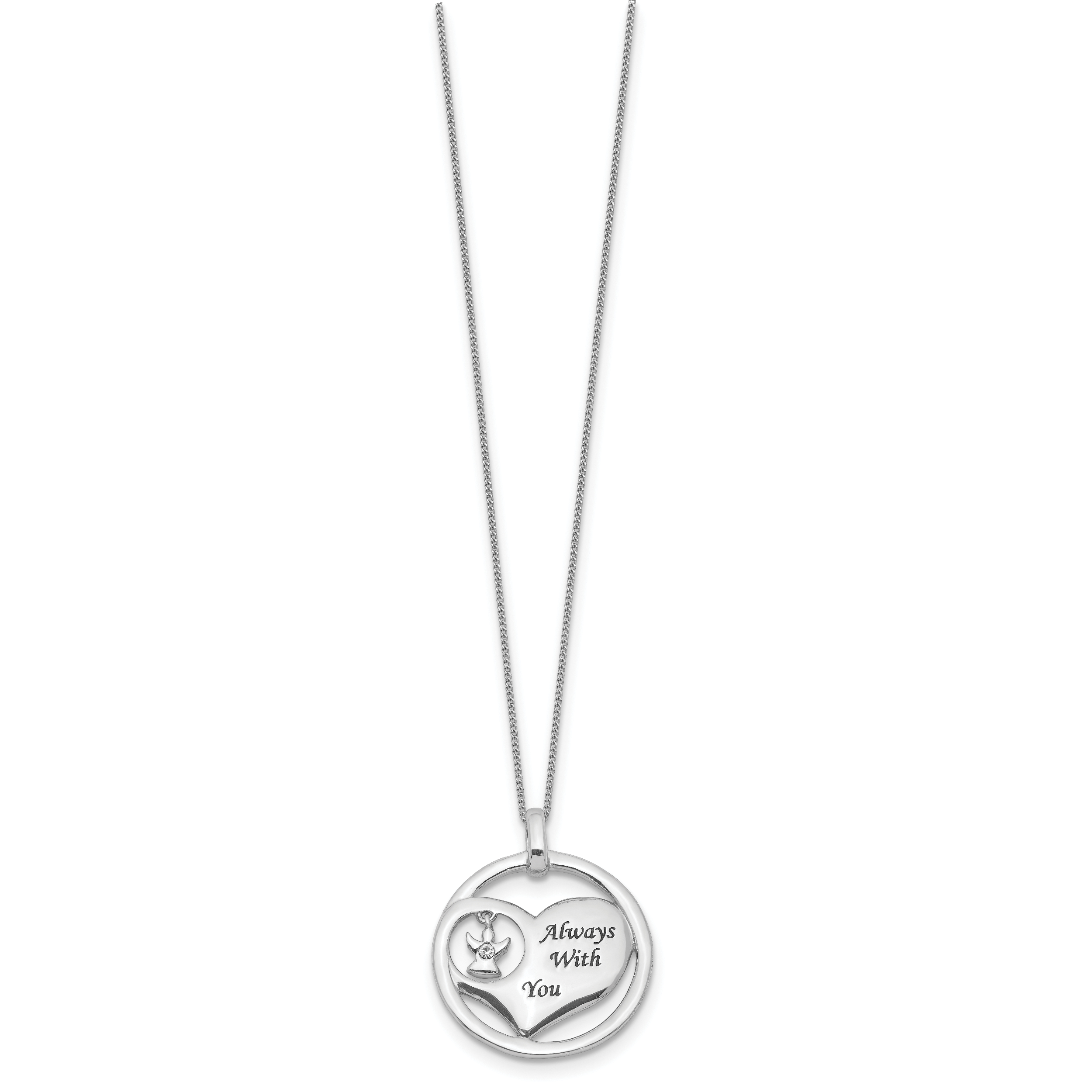 Sterling Silver Rhod-pltd Crystal Angel Enamel Heart Necklace Secondary image