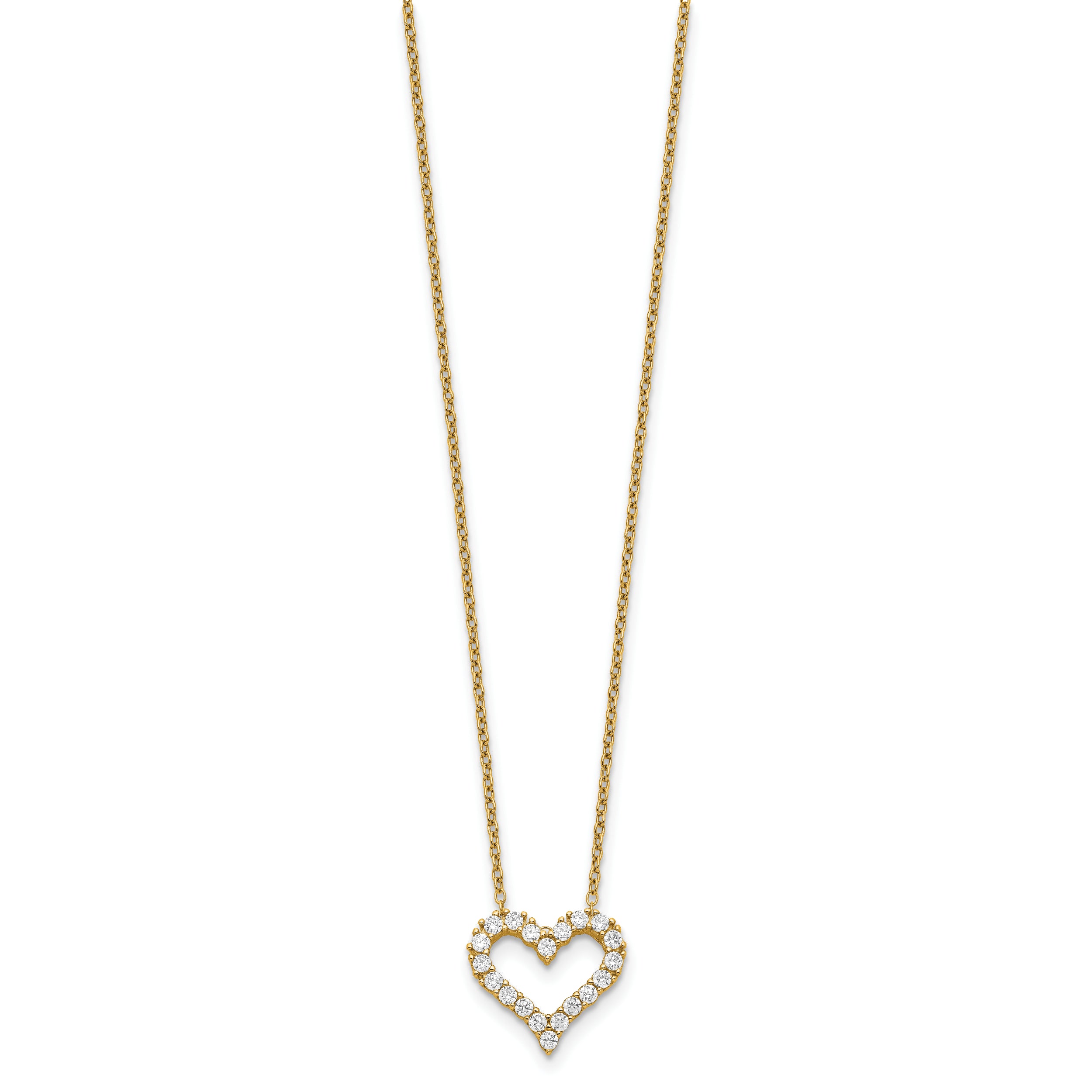 Sterling Silver Gold-tone CZ Heart With  2in ext. Necklace