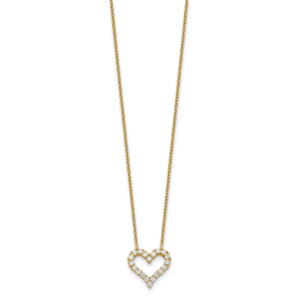 Sterling Silver Gold-tone CZ Heart With  2in ext. Necklace