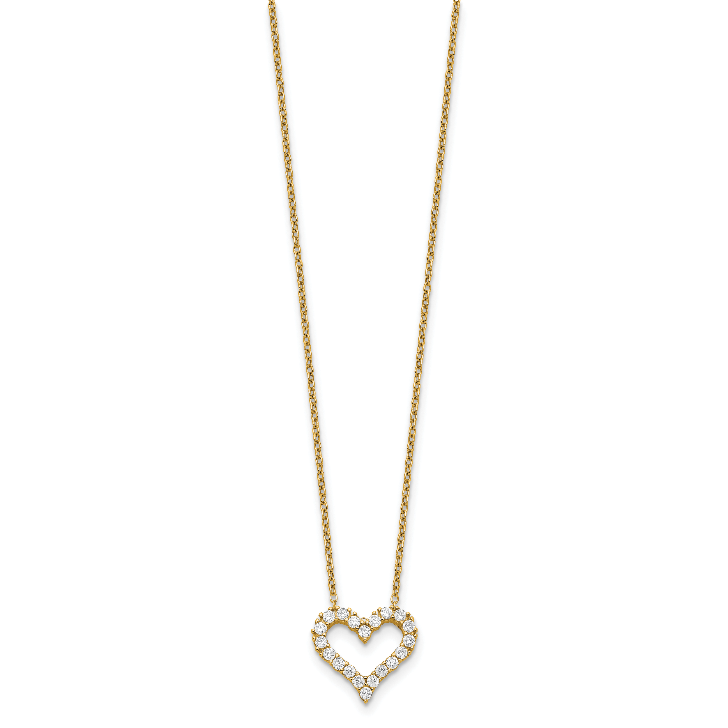 Sterling Silver Gold-tone CZ Heart With  2in ext. Necklace