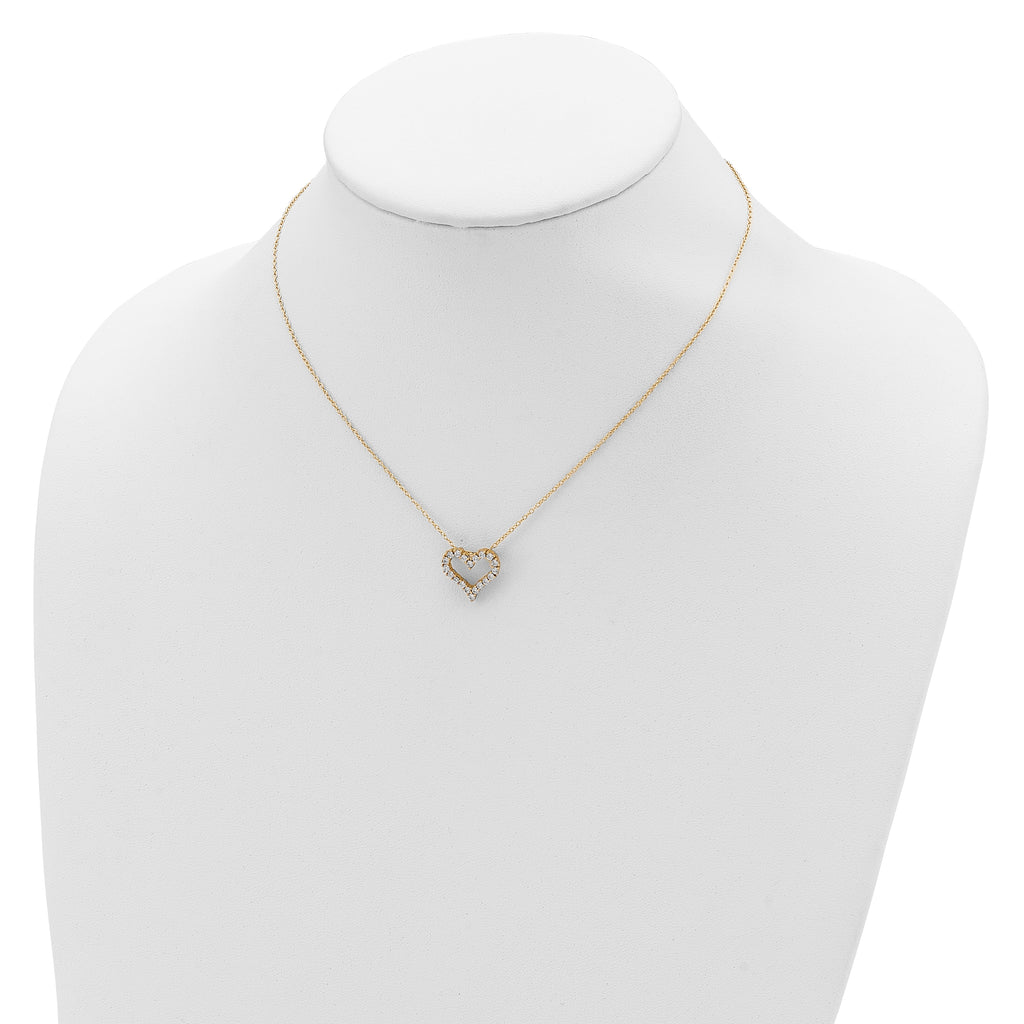 Sterling Silver Gold-tone CZ Heart With  2in ext. Necklace