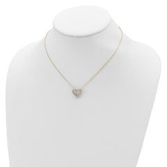 Sterling Silver Gold-tone CZ Heart With  2in ext. Necklace