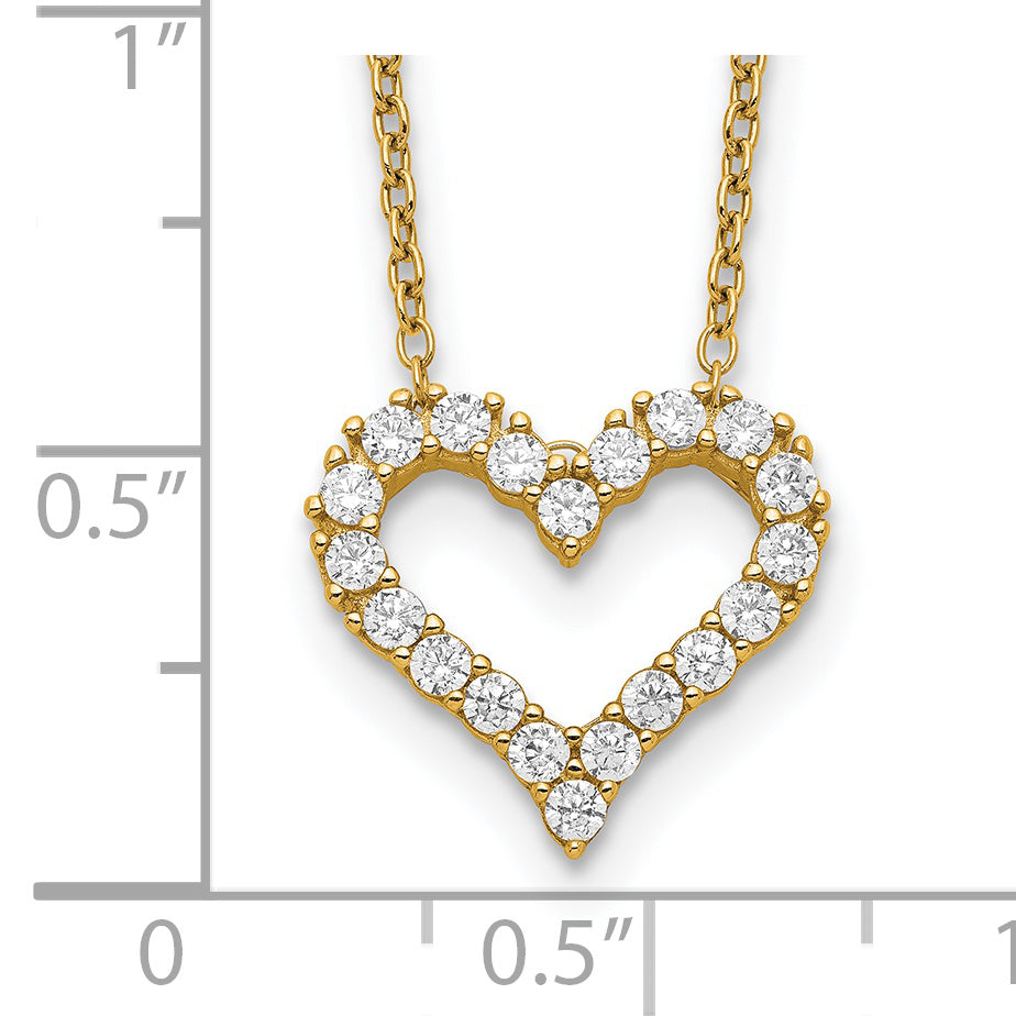 Sterling Silver Gold-tone CZ Heart With  2in ext. Necklace
