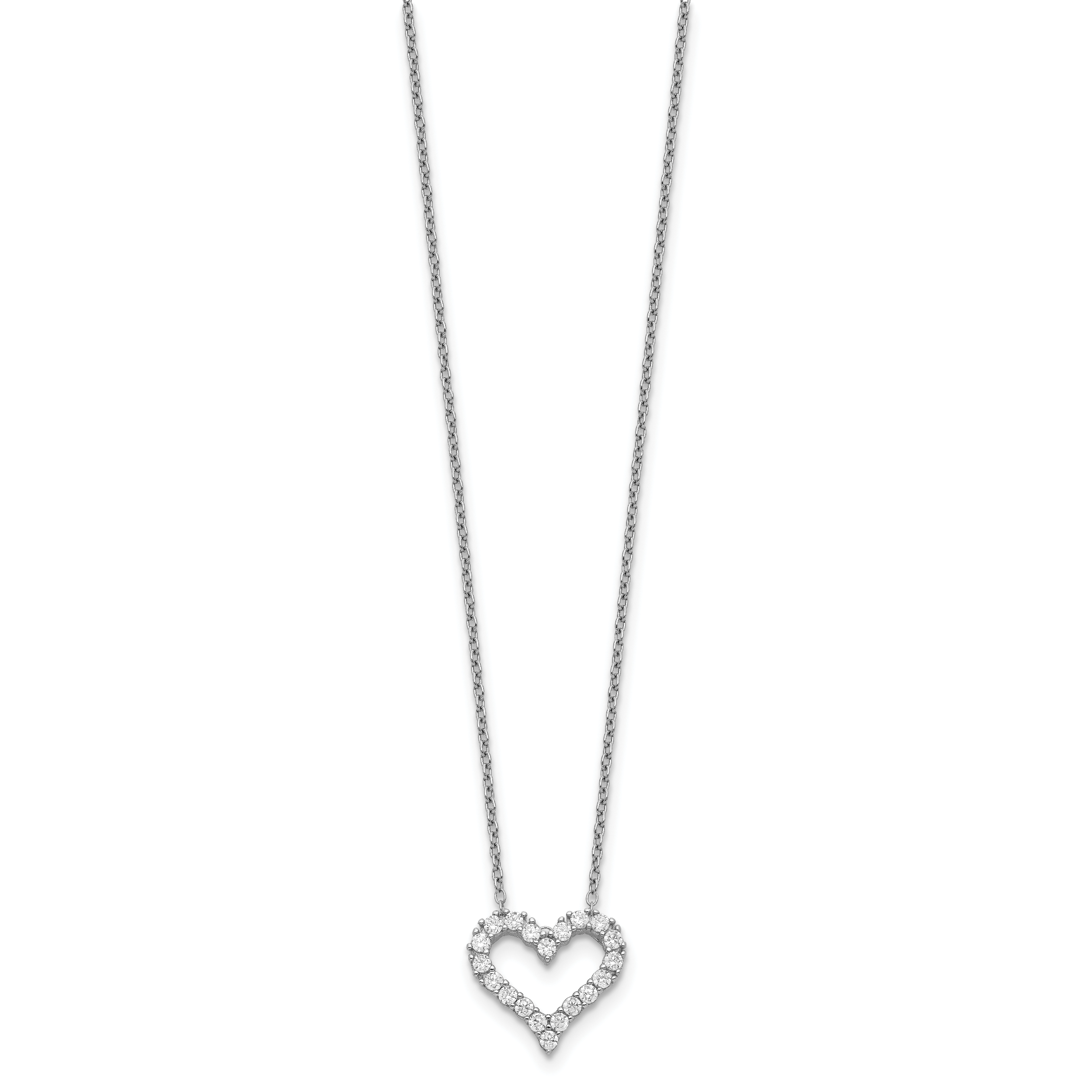 Sterling Silver Rhodium-plated CZ Open Heart 16 inch Necklace with 2 inch extension Secondary image
