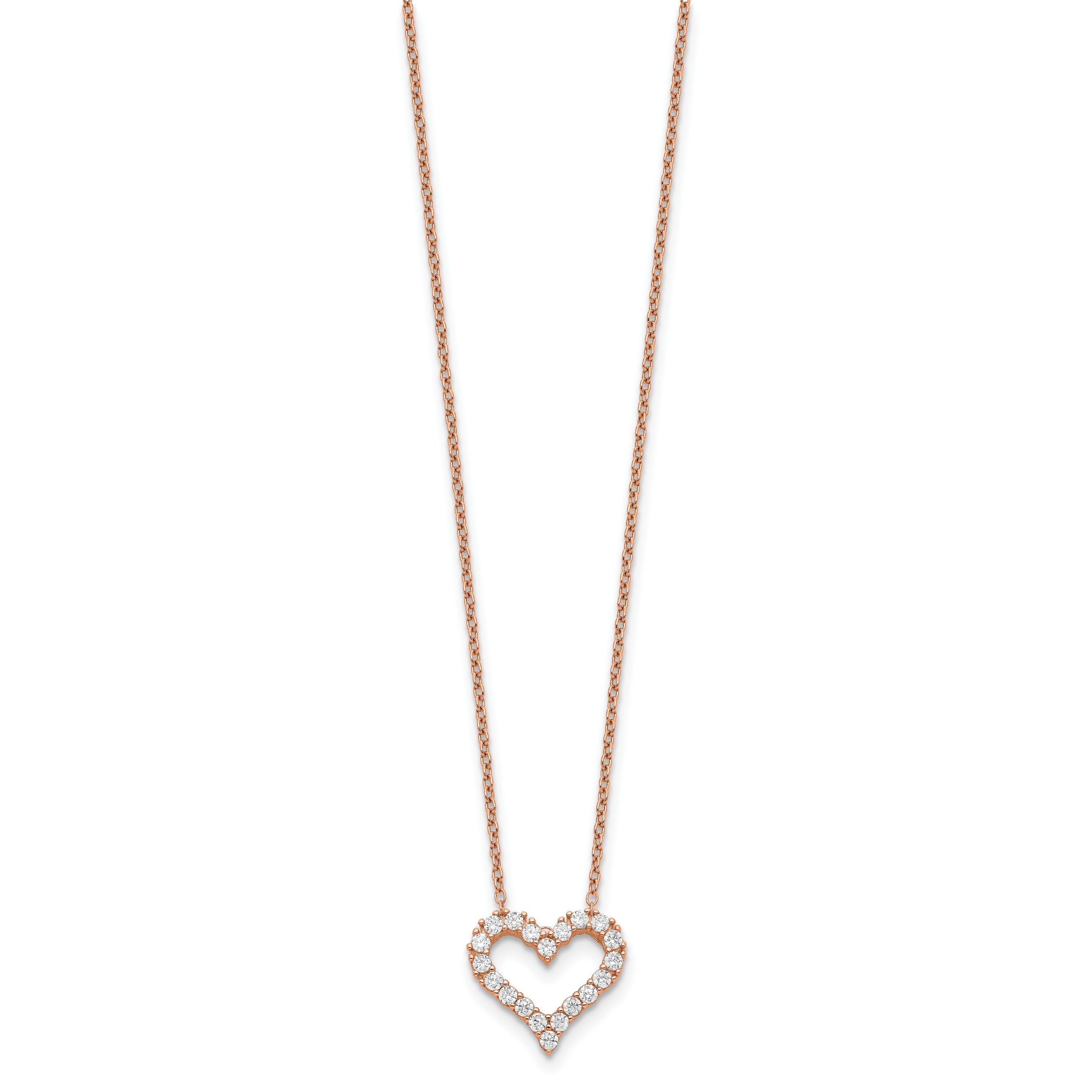 Sterling Silver Rose-tone CZ Heart With  2in ext. Necklace