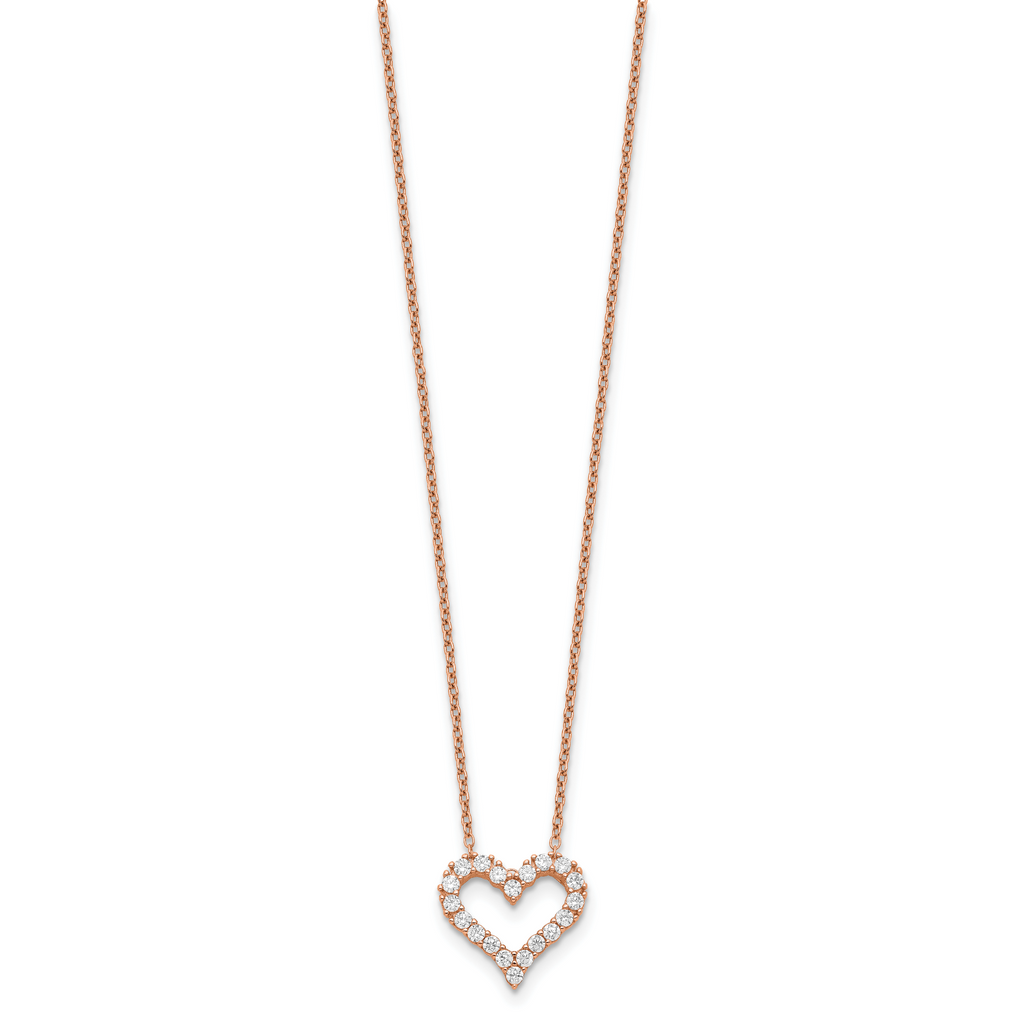 Sterling Silver Rose-tone CZ Heart With  2in ext. Necklace