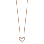 Sterling Silver Rose-tone CZ Heart With  2in ext. Necklace