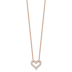 Sterling Silver Rose-tone CZ Heart With  2in ext. Necklace